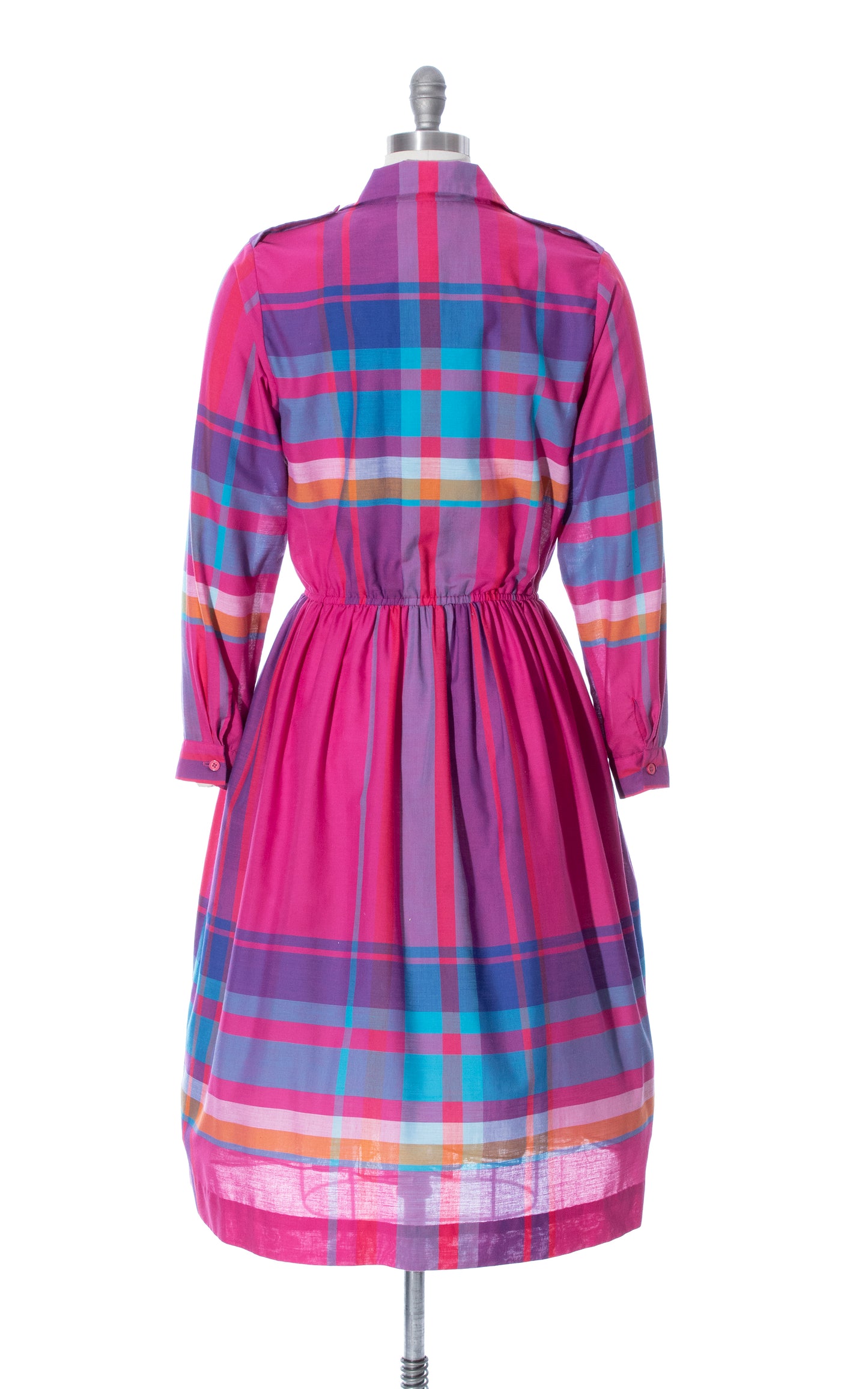 Vintage 80s 1980s does 1950s Style Pink Blue Plaid Cotton Day Dress Birthday Life Vintage