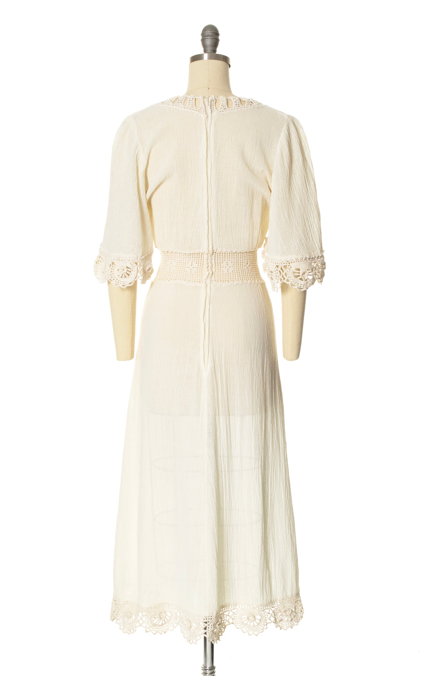 1970s Crochet & Cotton Gauze Dress | x-small/small
