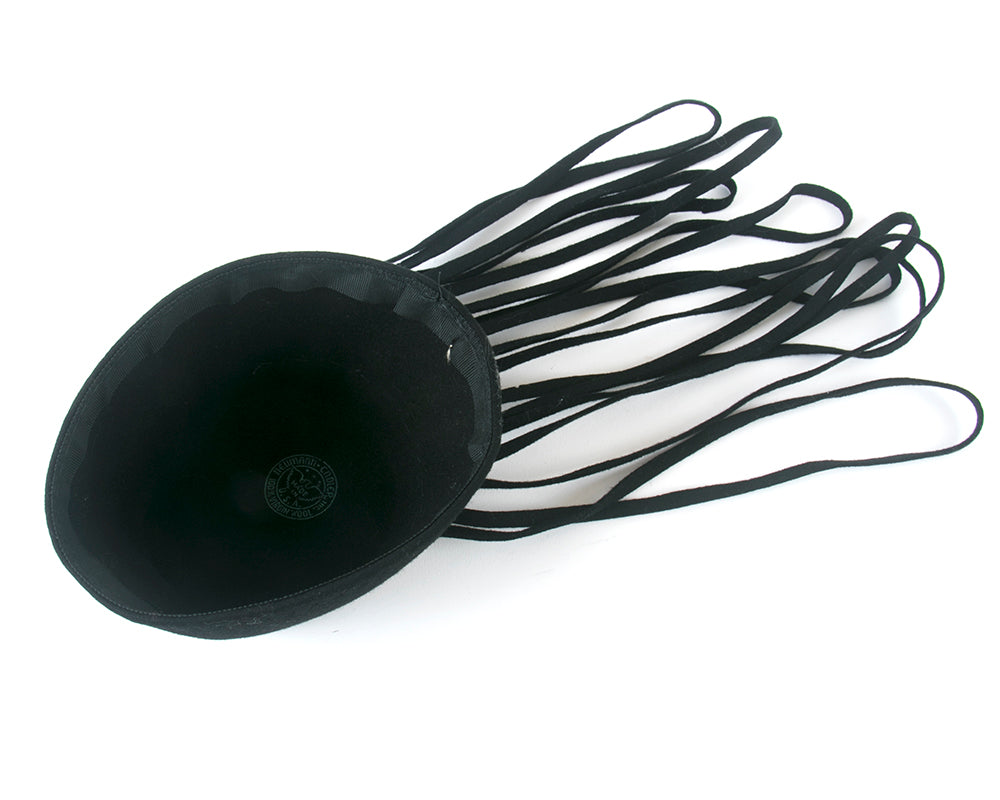 1940s Looped Fringe Black Wool Felt Tilt Hat