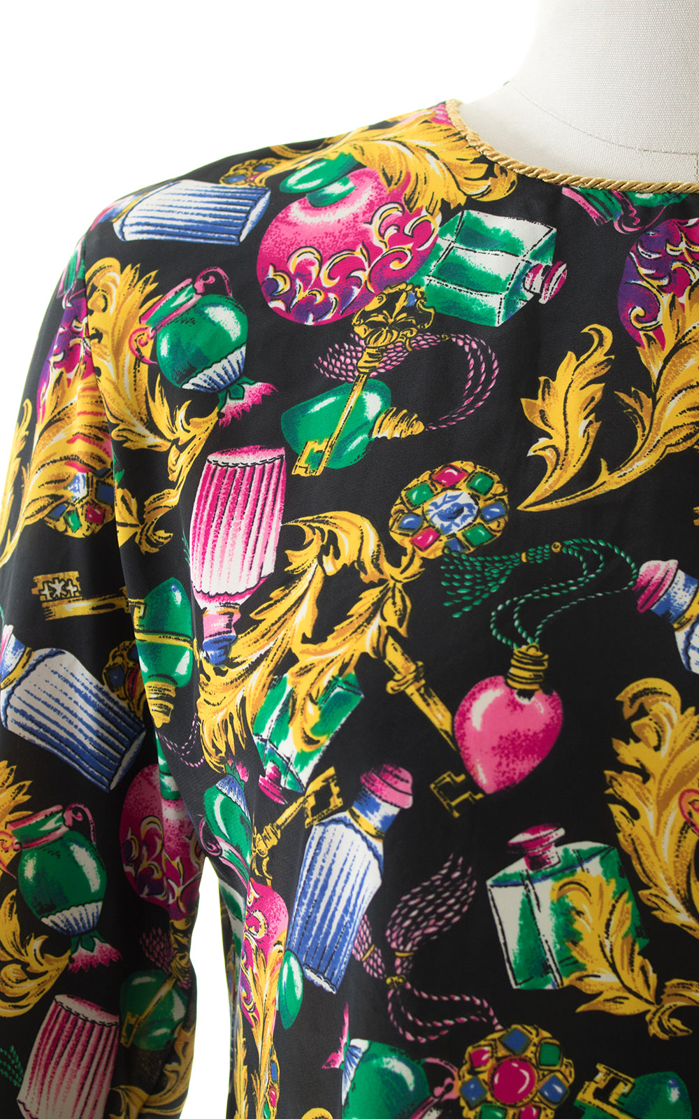 1980s Perfume & Gems Novelty Print Blouse BirthdayLifeVintage