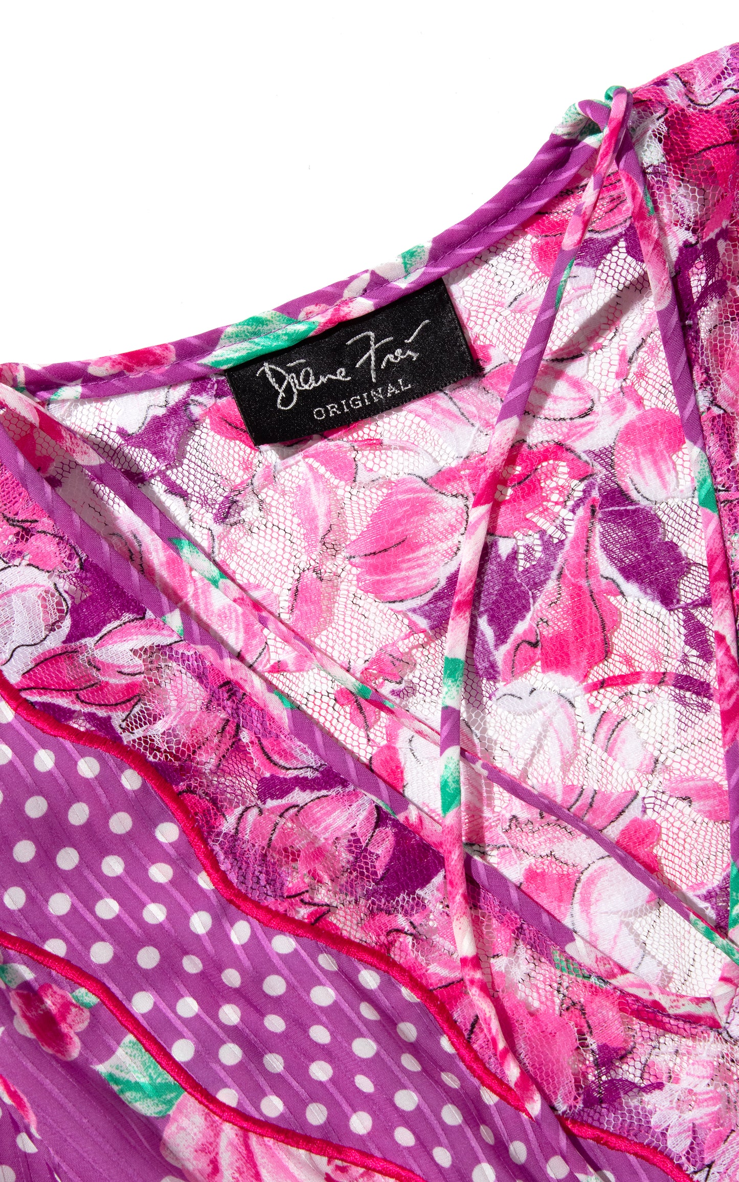 Vintage 80s 1980s DIANE FREIS Floral Balloon Sleeve Gored Skirt Lace Fit and Flare Georgette Dress BirthdayLifeVintage