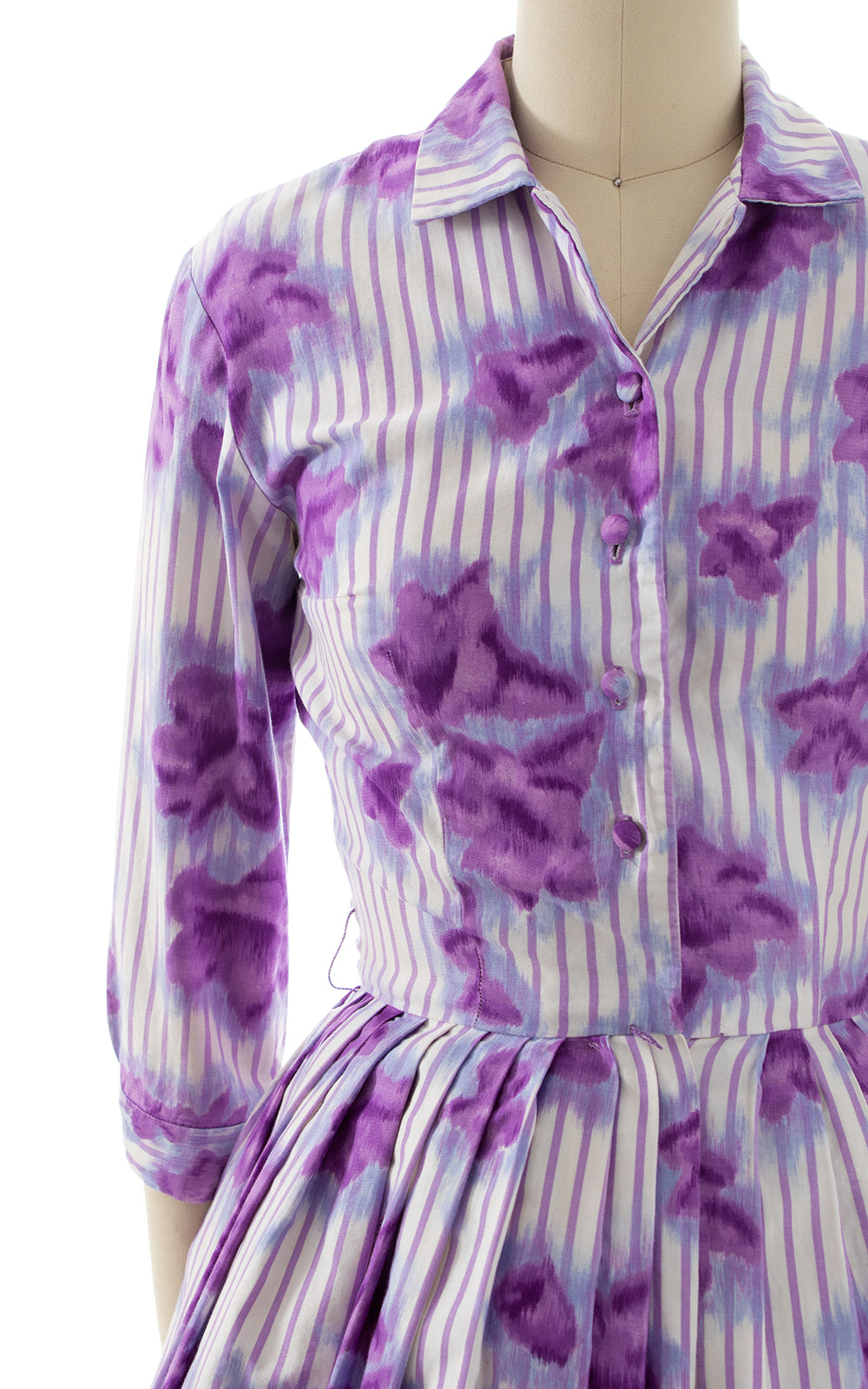 1950s Floral Striped Shirtwaist Dress | x-small