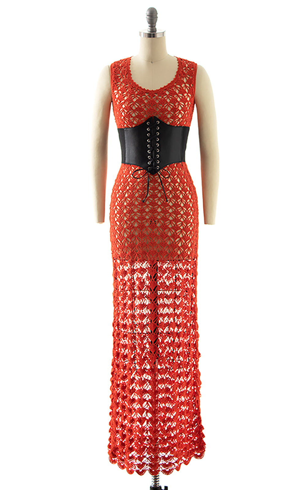 1970s Orange Crochet Maxi Dress | x-small/small 1970s Orange Crochet Maxi Dress | x-small/small