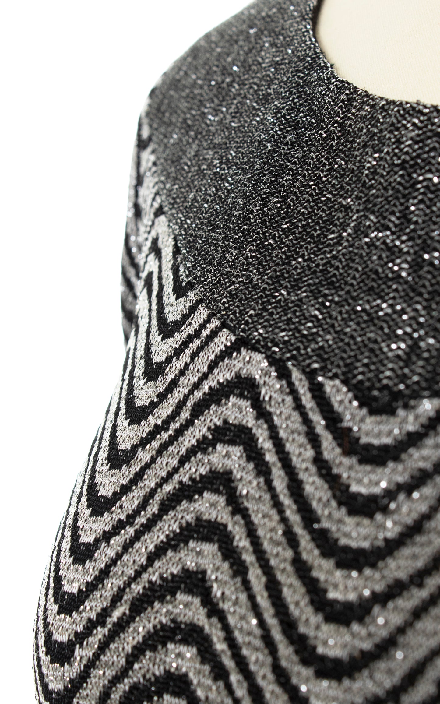 Vintage 70s 1970s Metallic Wavy Jersey Maxi Dress Birthday Life Vintage