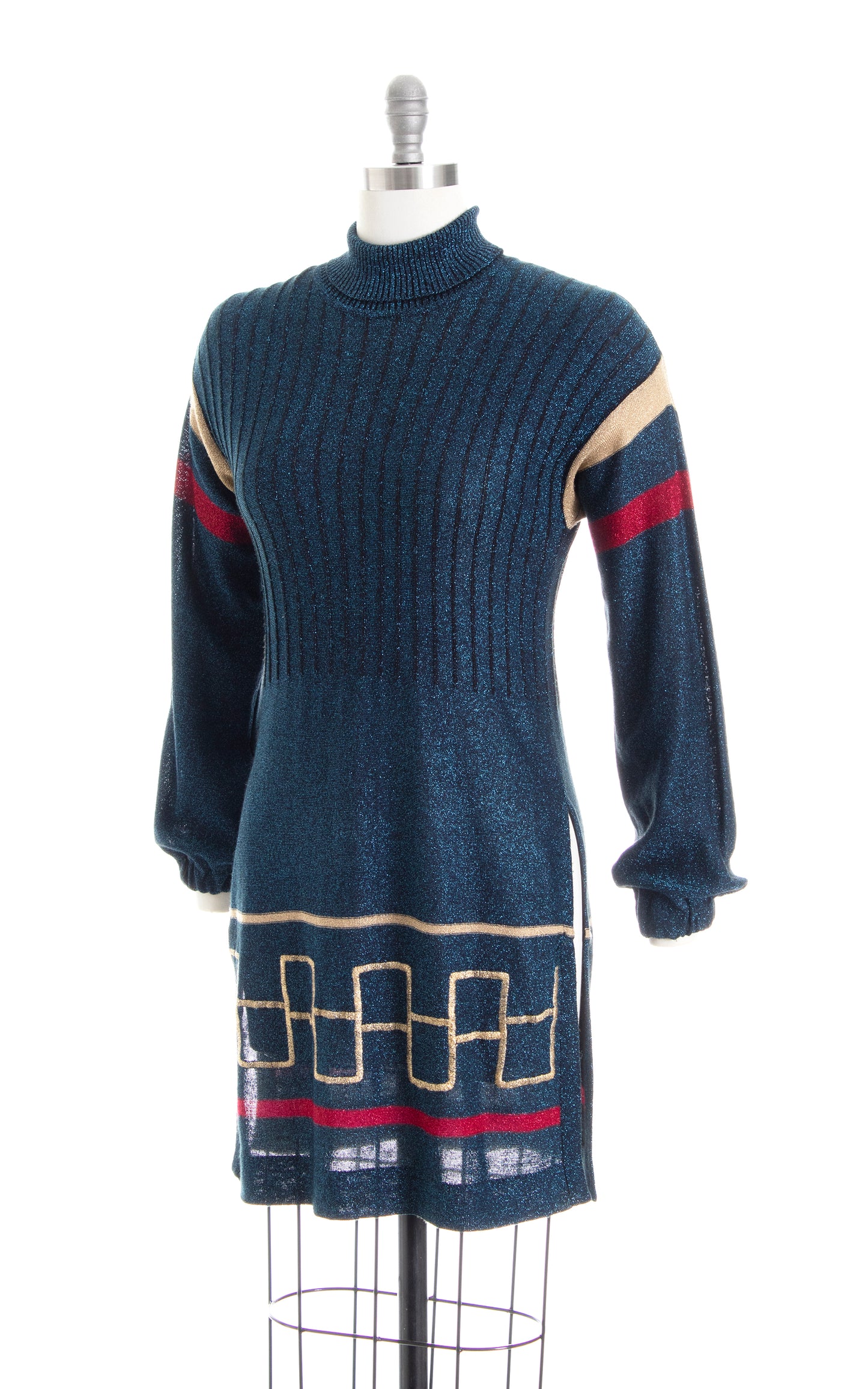 Vintage 1970s 70s WENJILLI Metallic Knit Blue Tunic Sweater Dress Birthday Life Vintage