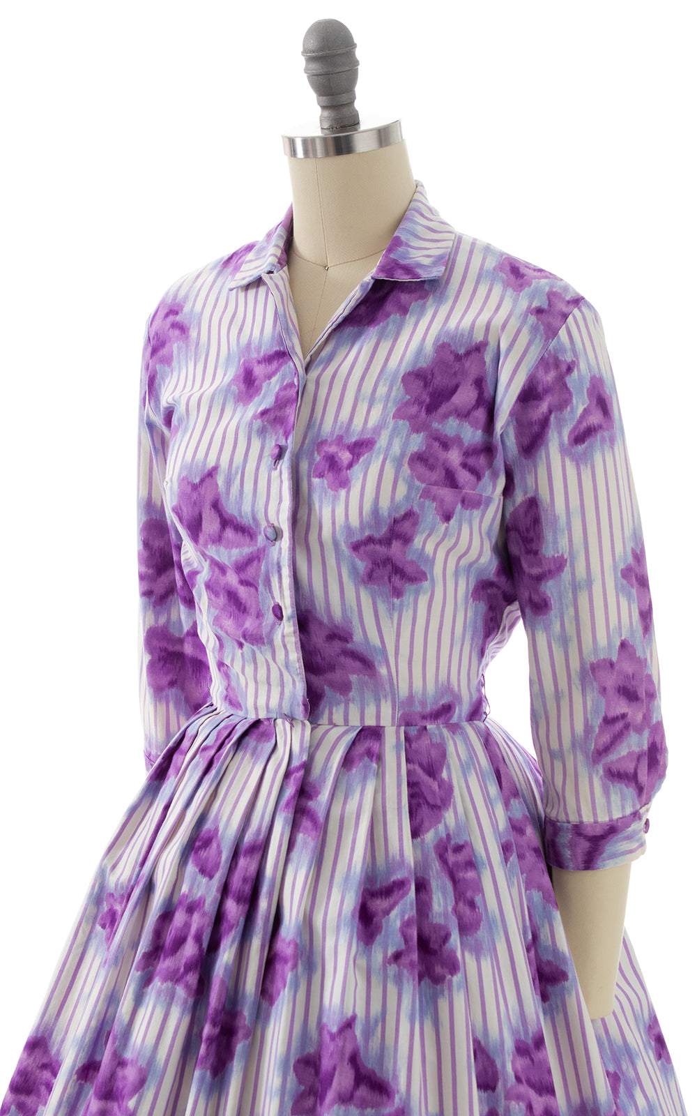 1950s Floral Striped Shirtwaist Dress | x-small