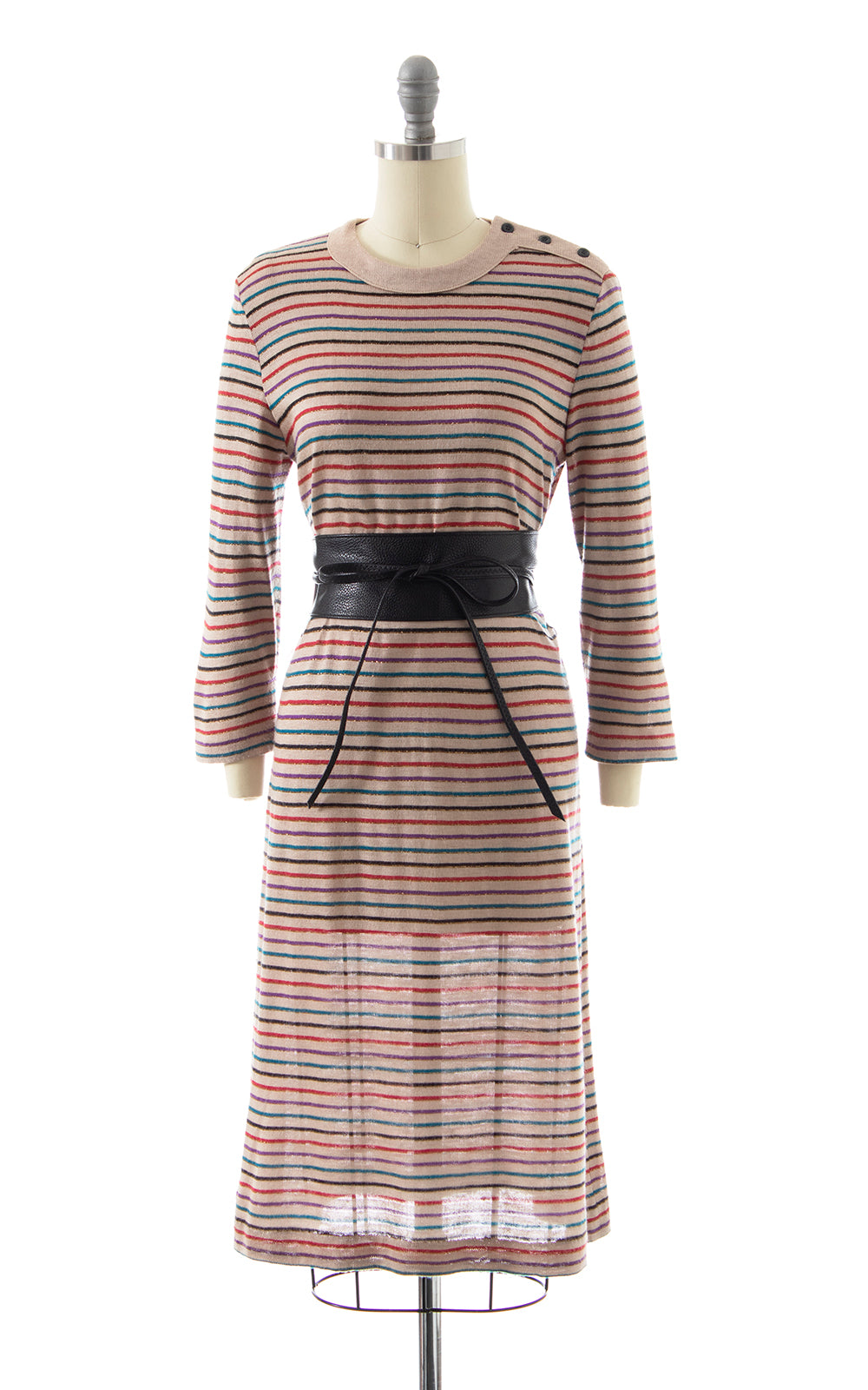 metallic striped sweater dress 1950s Metallic Striped Knit Sweater Dress