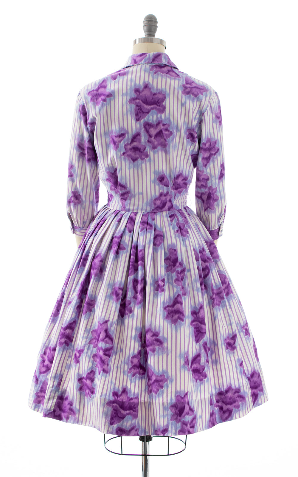 1950s Floral Striped Shirtwaist Dress | x-small
