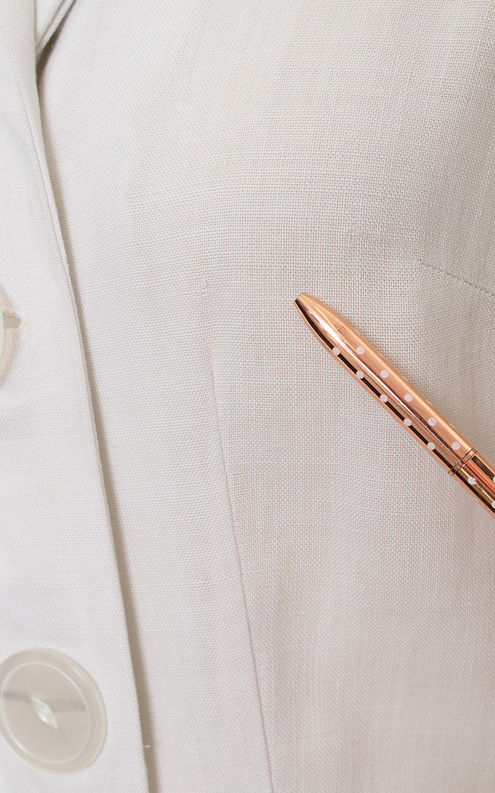 1960s White Linen Big Buttons Sundress with Pockets | small