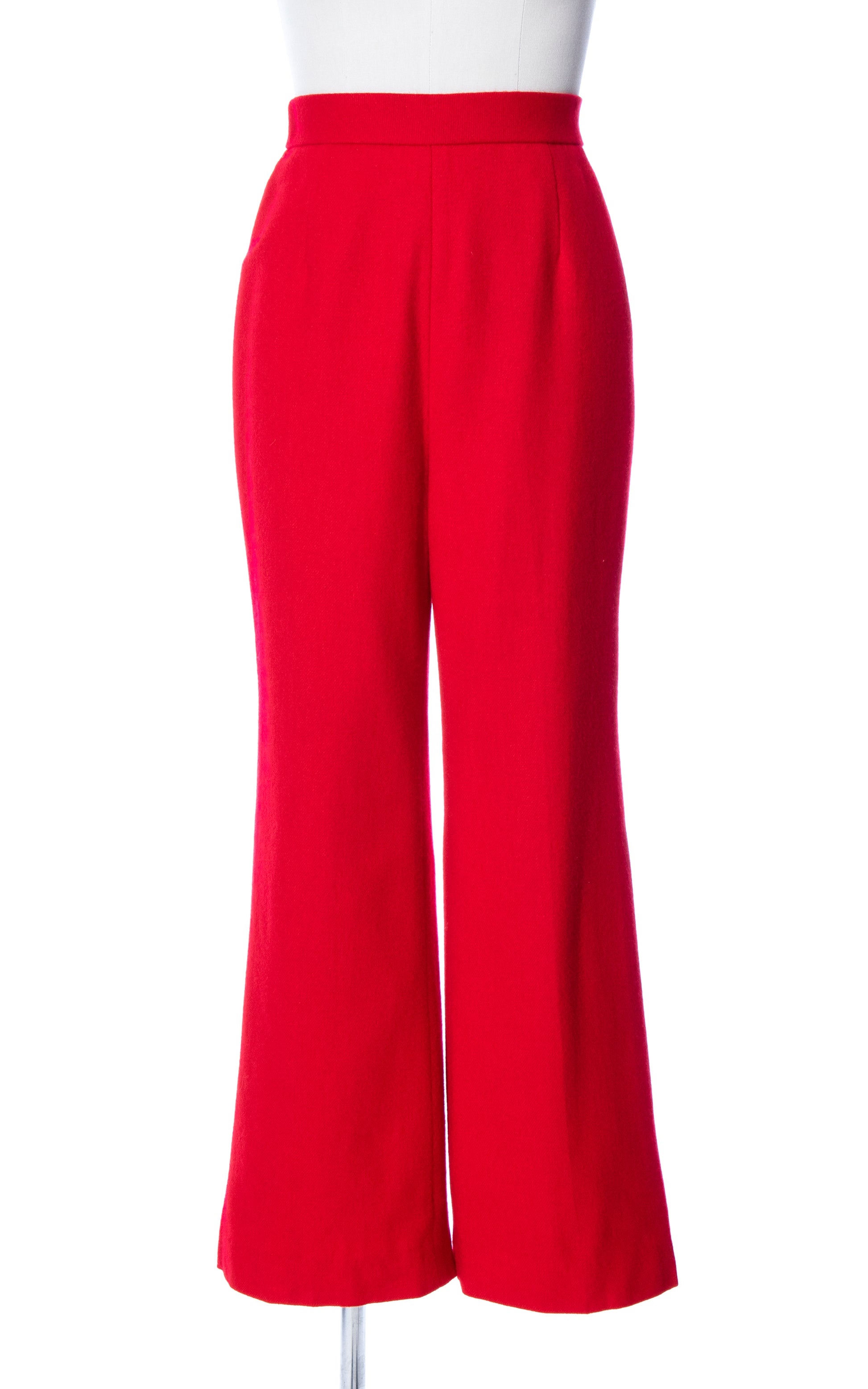Vintage 70s 1970s Red Wool High Waisted Flared Bell Bottom Pants Birthday Life Vintage