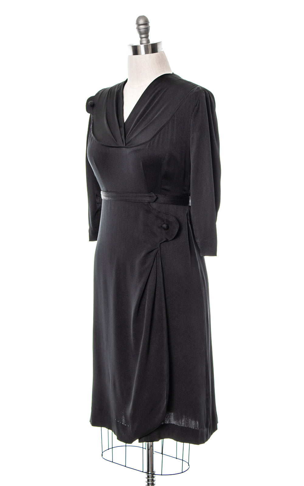 Vintage 1930s Black Silk Faille Cocktail Dress large Birthday Life Vintage
