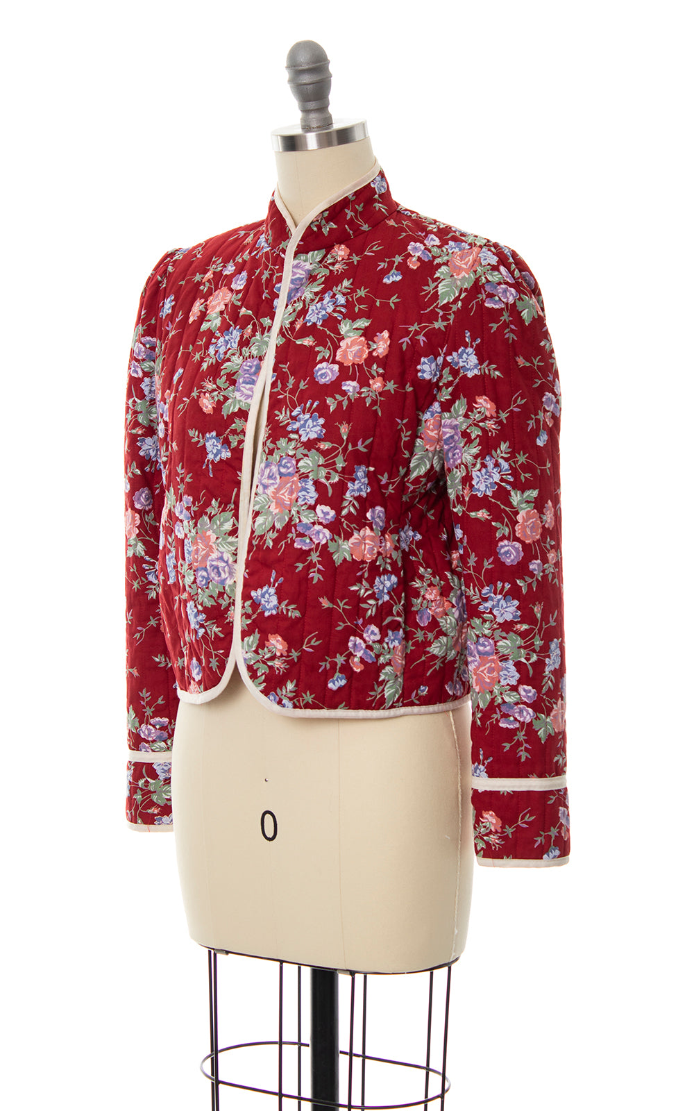Vintage 1970s Quilted Floral Cotton Jacket x-small small Birthday Life Vintage