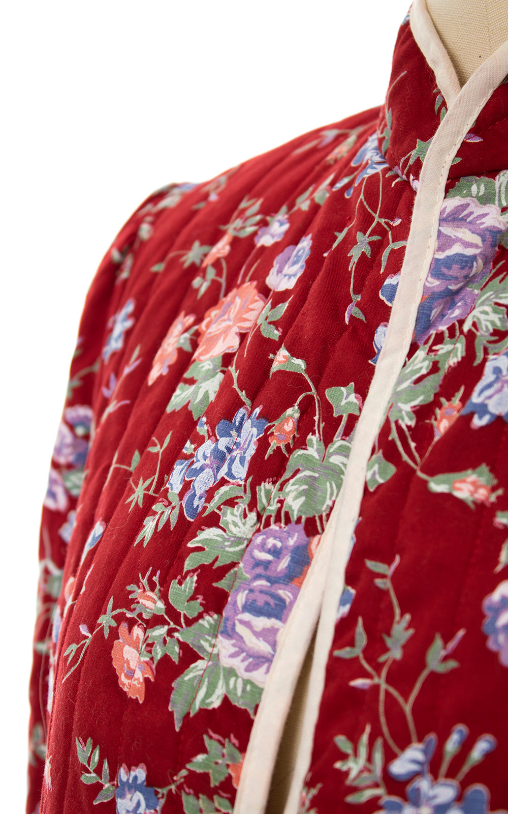 Vintage 1970s Quilted Floral Cotton Jacket x-small small Birthday Life Vintage