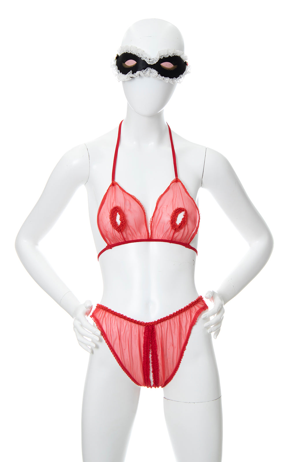 1980s 1990s Ruffled Cutout & Crotchless Red Lingerie Set