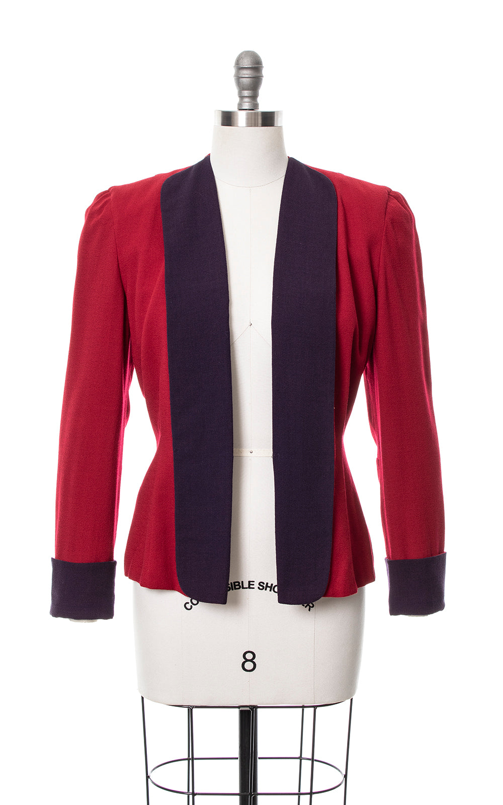 Vintage 1940s Color Block Wool Crepe Red Purple Blazer small Birthday Life Vintage