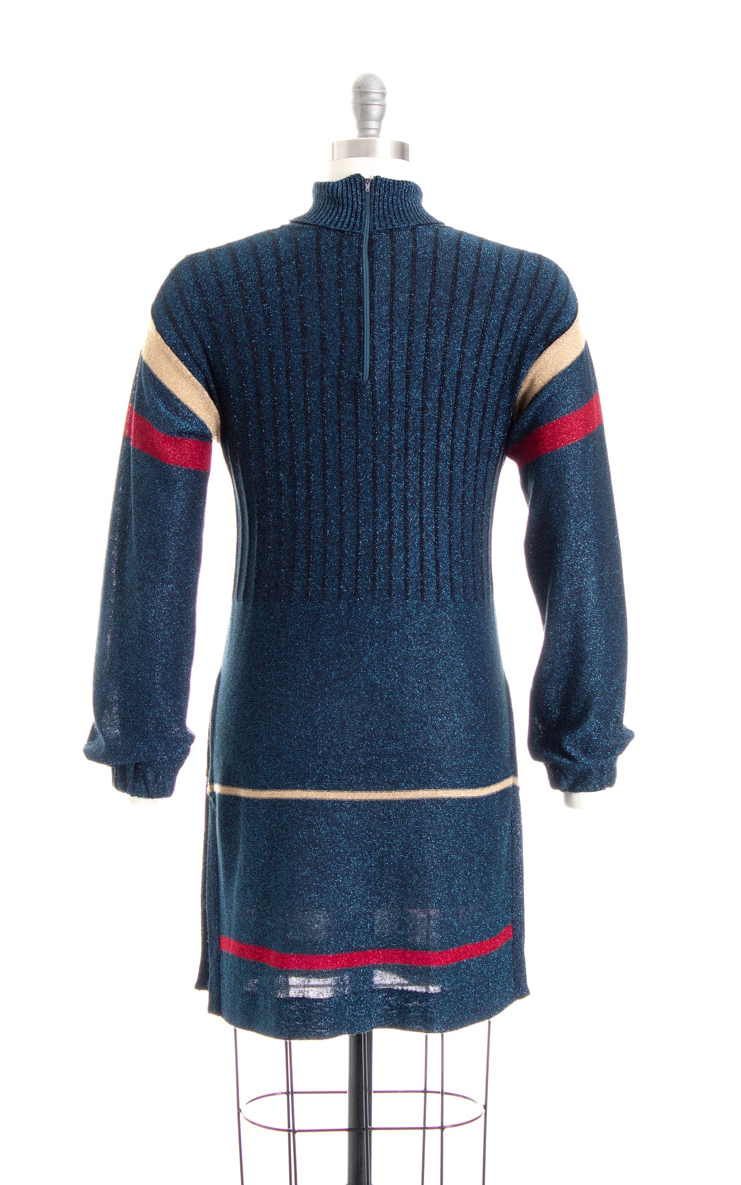 Vintage 1970s 70s WENJILLI Metallic Knit Blue Tunic Sweater Dress Birthday Life Vintage