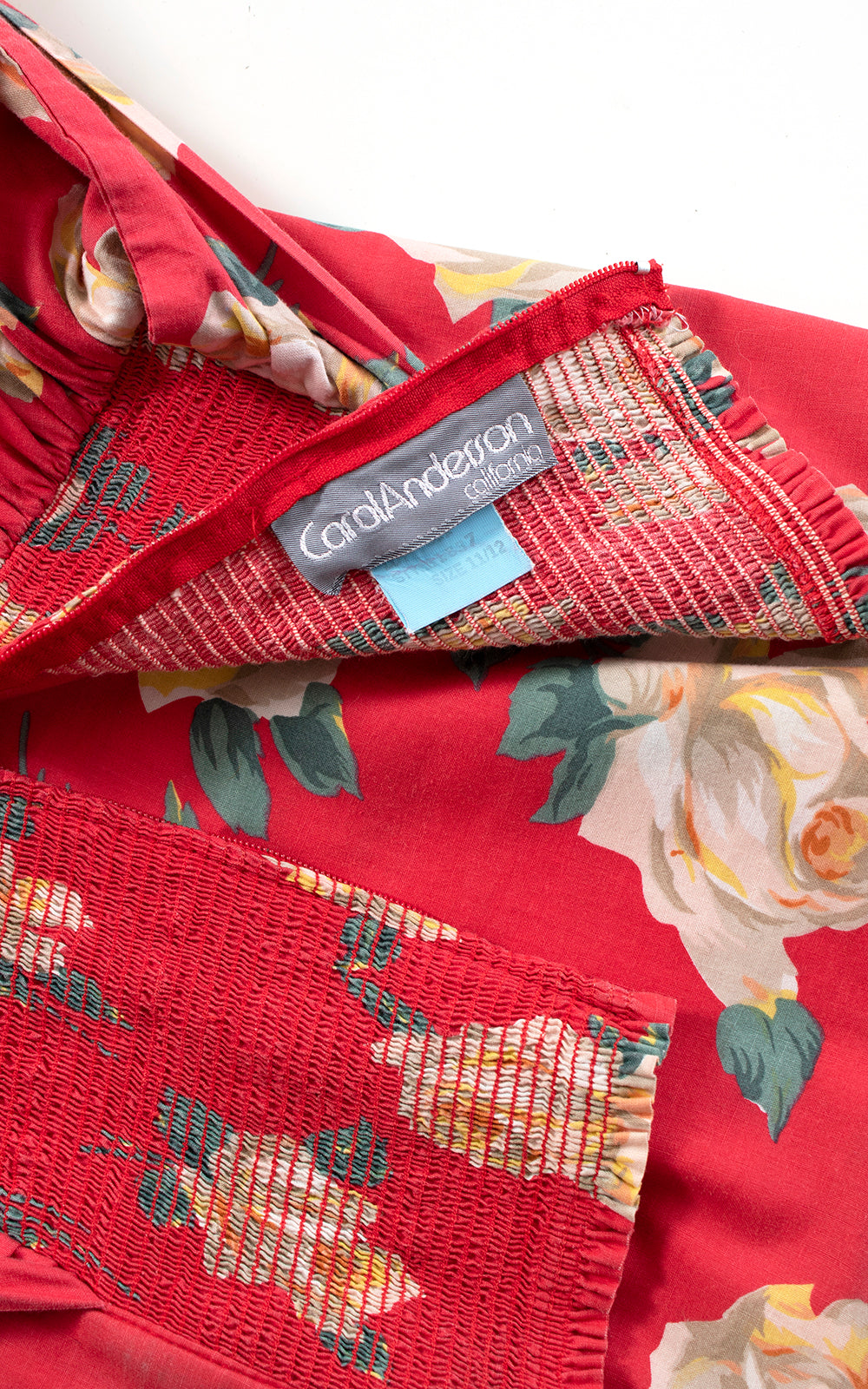 1980s Rose Smocked Strapless Circle Skirt Sundress | small/medium