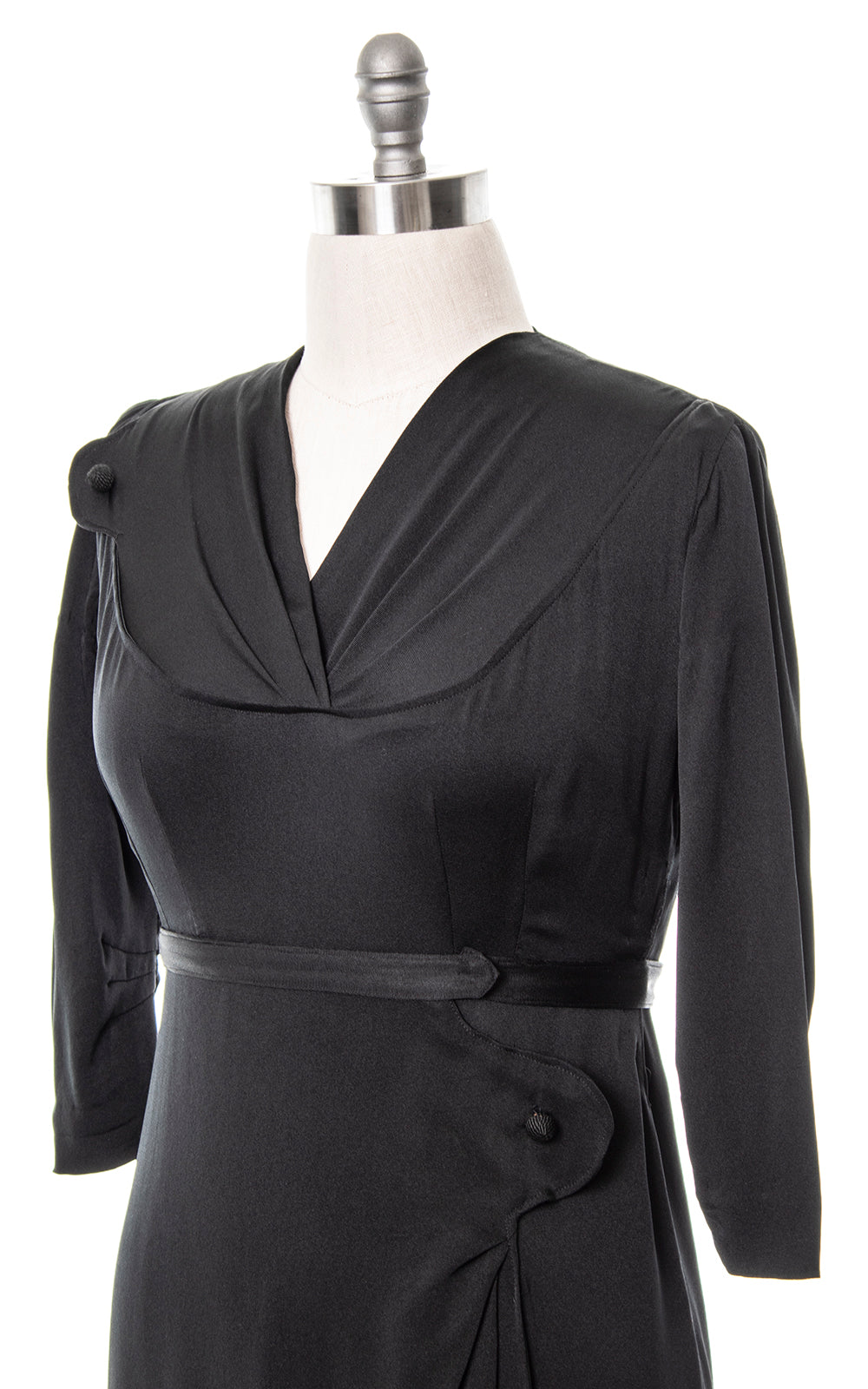 Vintage 1930s Black Silk Faille Cocktail Dress large Birthday Life Vintage