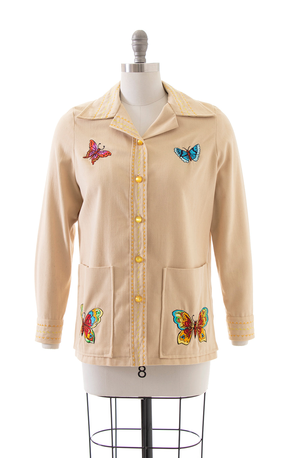 1970s Butterfly Floral Embroidered Twill Jacket | medium