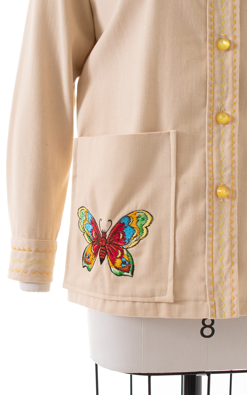 1970s Butterfly Floral Embroidered Twill Jacket | medium