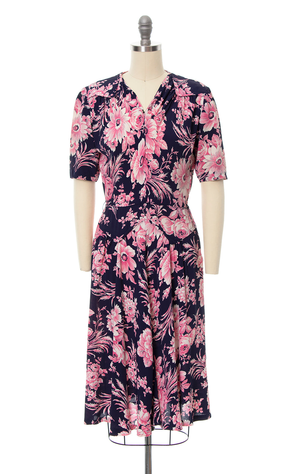 1940s Rose Floral Rayon Crepe Dress | small