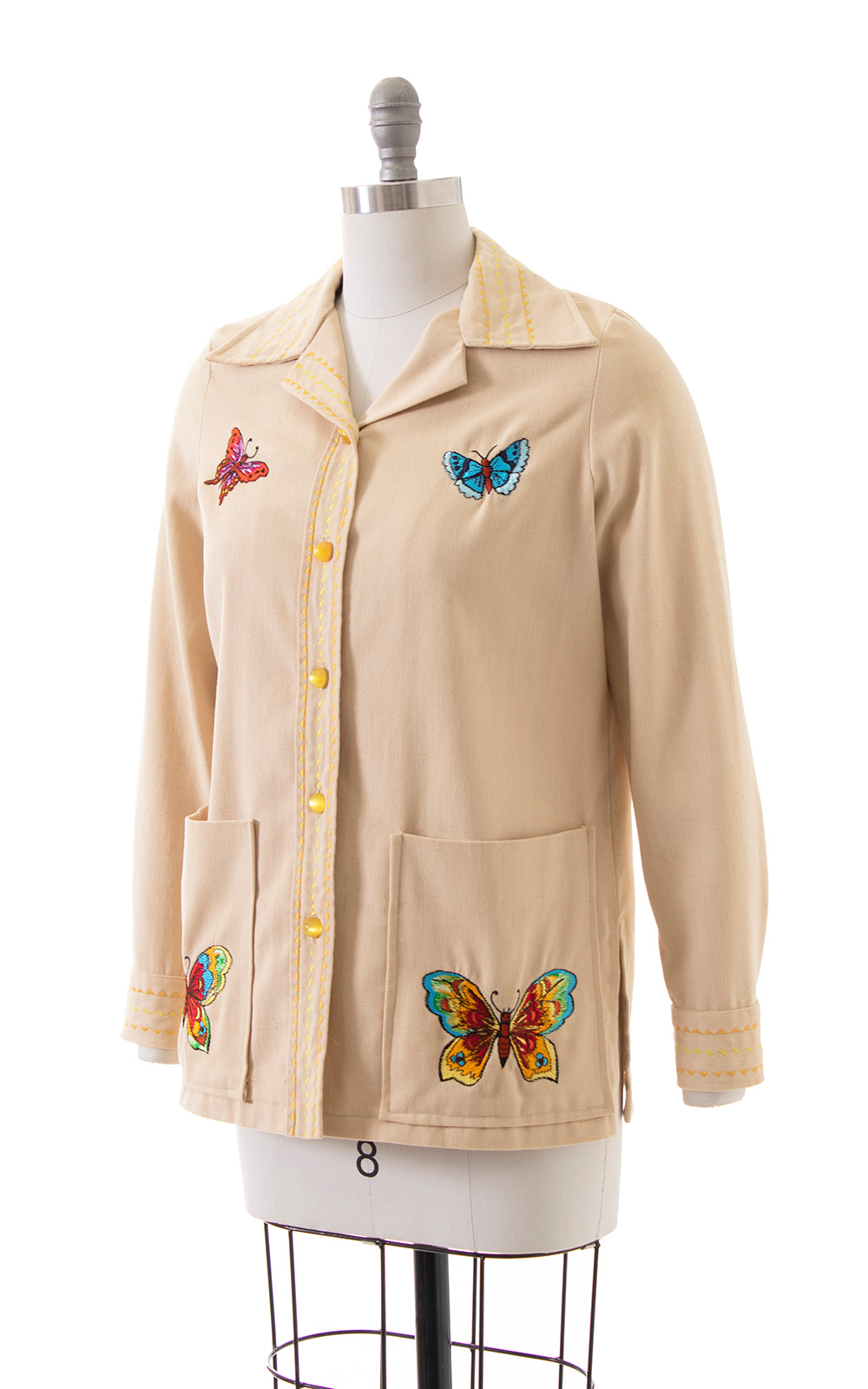 1970s Butterfly Floral Embroidered Twill Jacket | medium