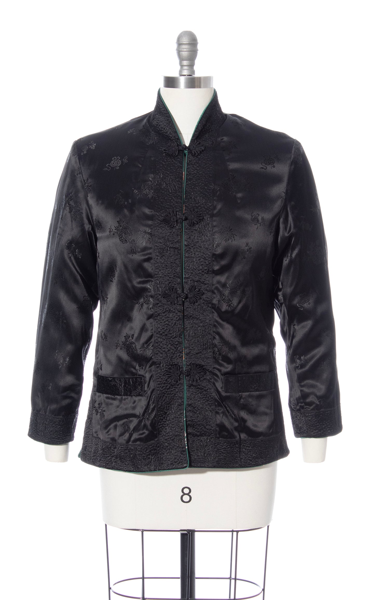 Vintage 60s 1960s REVERSIBLE Floral Satin Jacquard Asian Jacket BirthdayLifeVintage