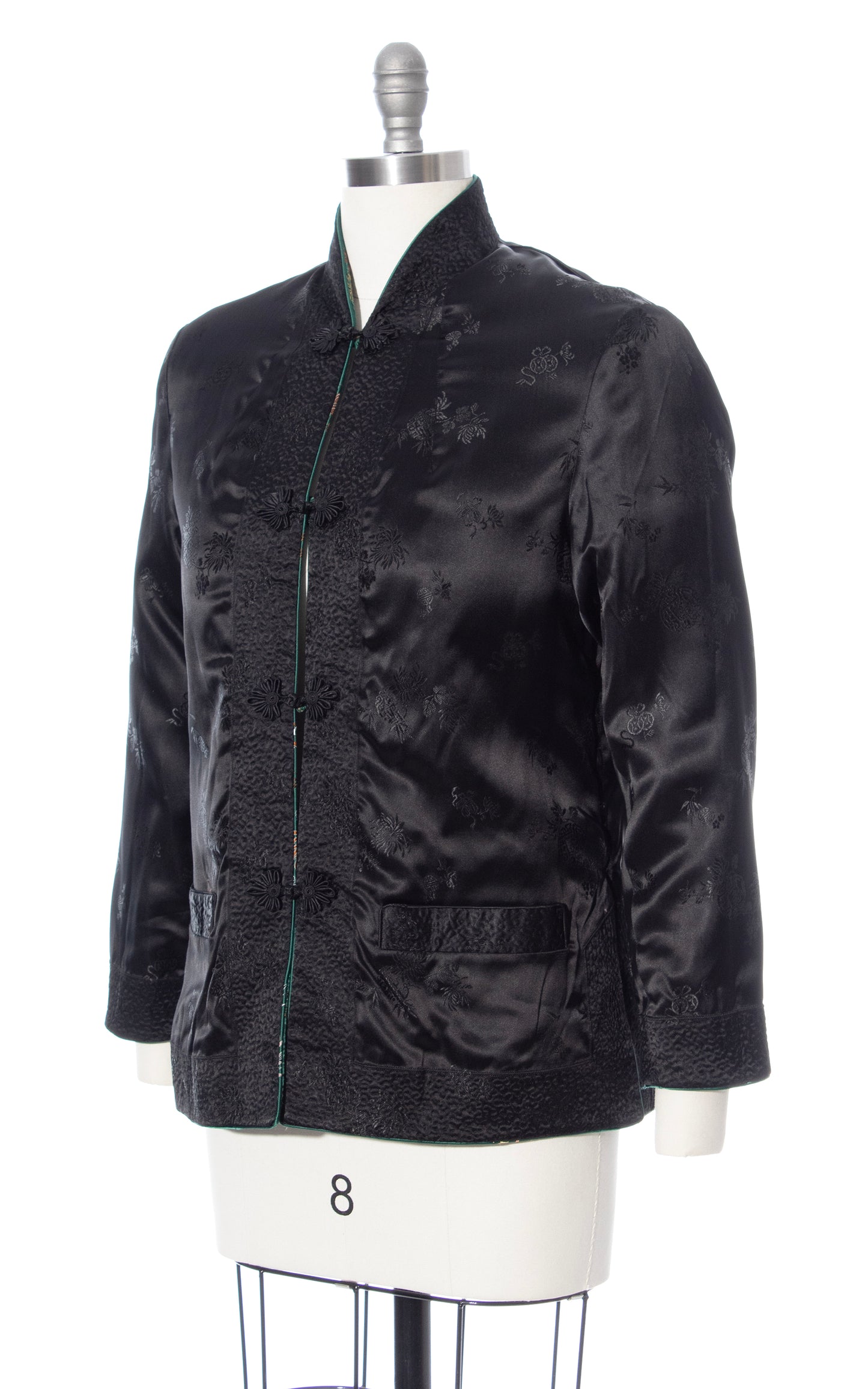 Vintage 60s 1960s REVERSIBLE Floral Satin Jacquard Asian Jacket BirthdayLifeVintage
