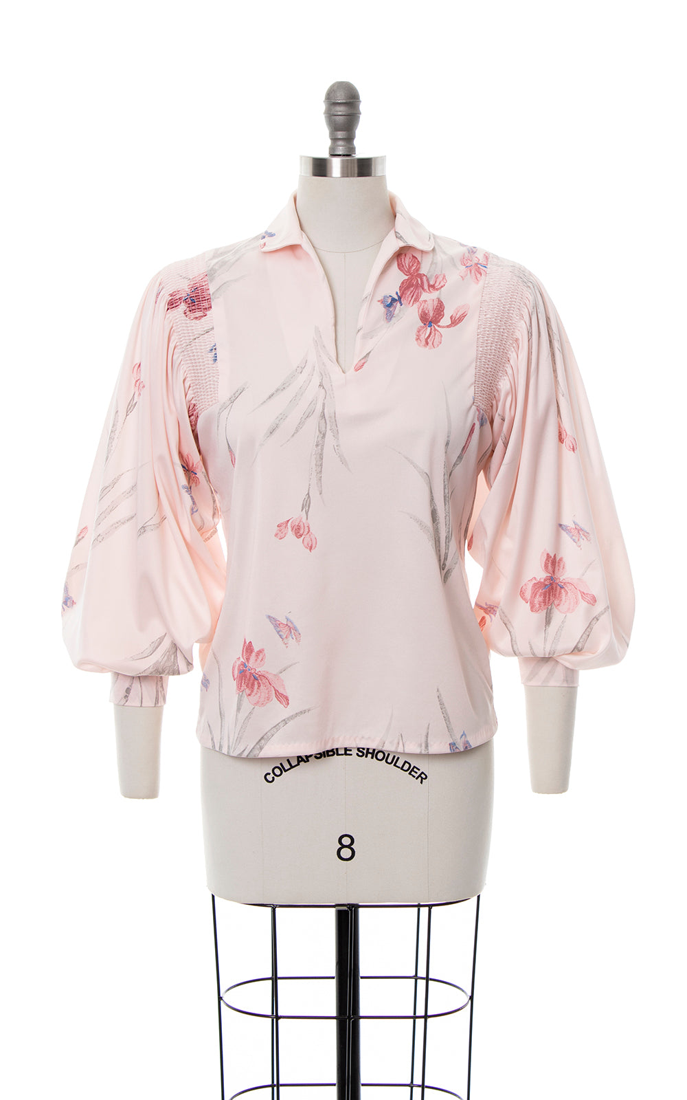 1970s 1980s Floral Balloon Sleeve Blouse | small/medium