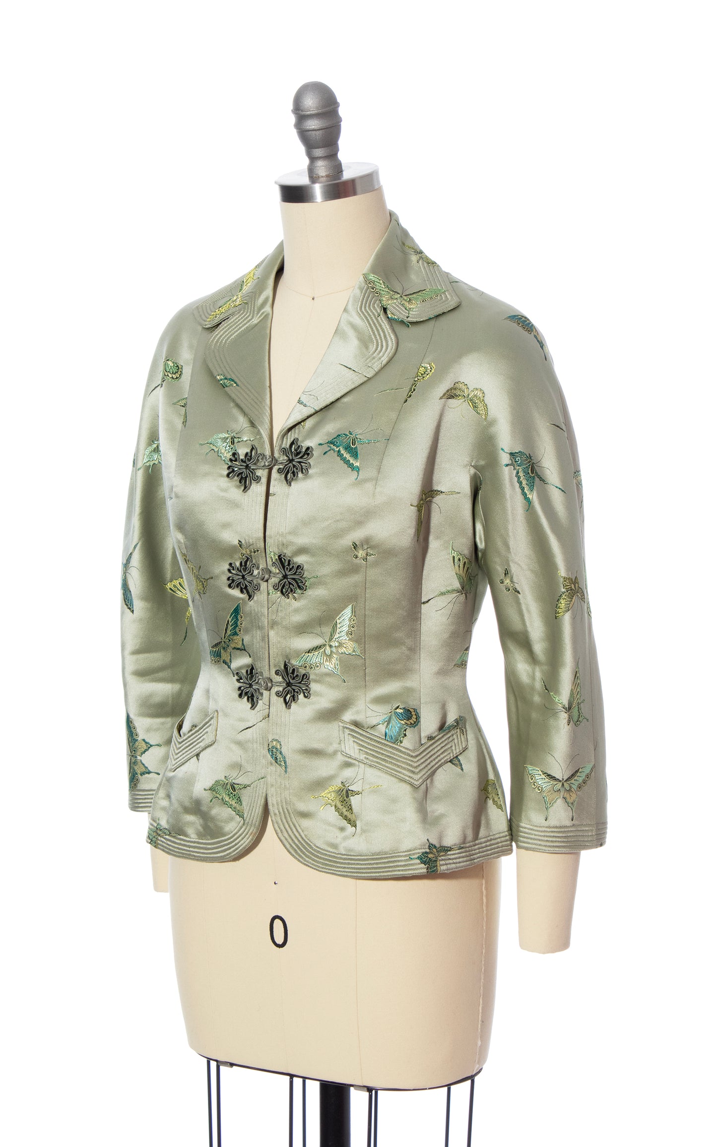 Vintage 50s 1950s Butterfly Novelty Print Asian Silk Jacquard Jacket Birthday Life Vintage