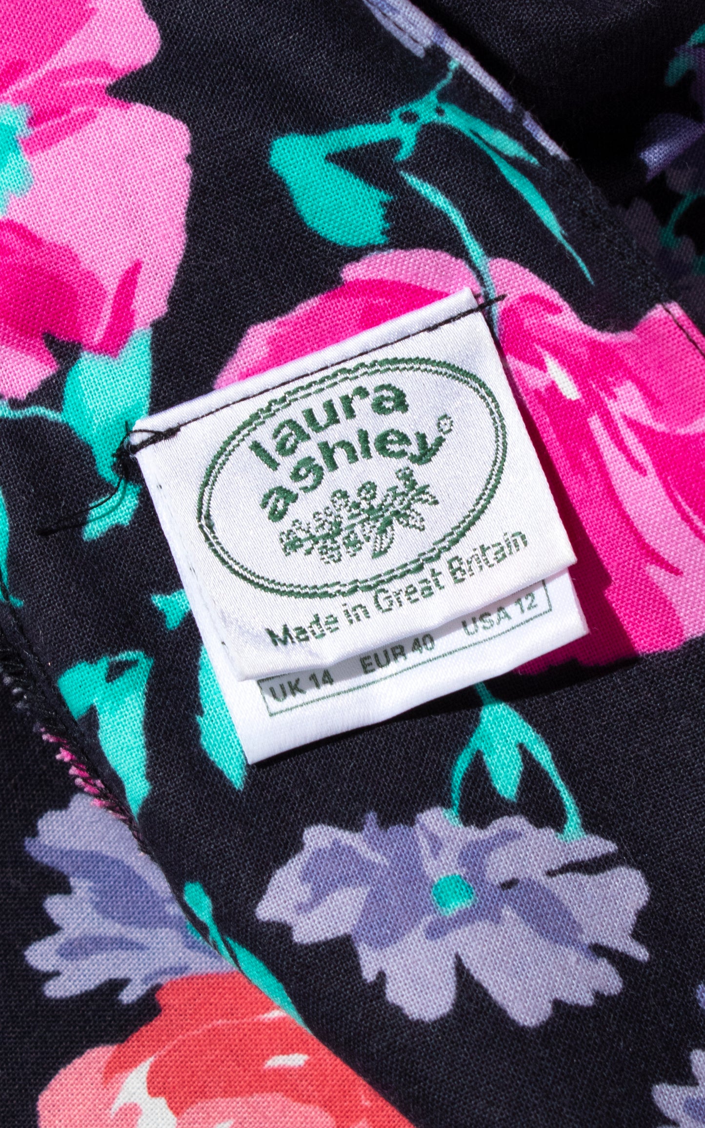 Vintage 80s 1980s LAURA ASHLEY Black Floral Cotton Puff Sleeve Fit and Flare Dress BirthdayLifeVintage