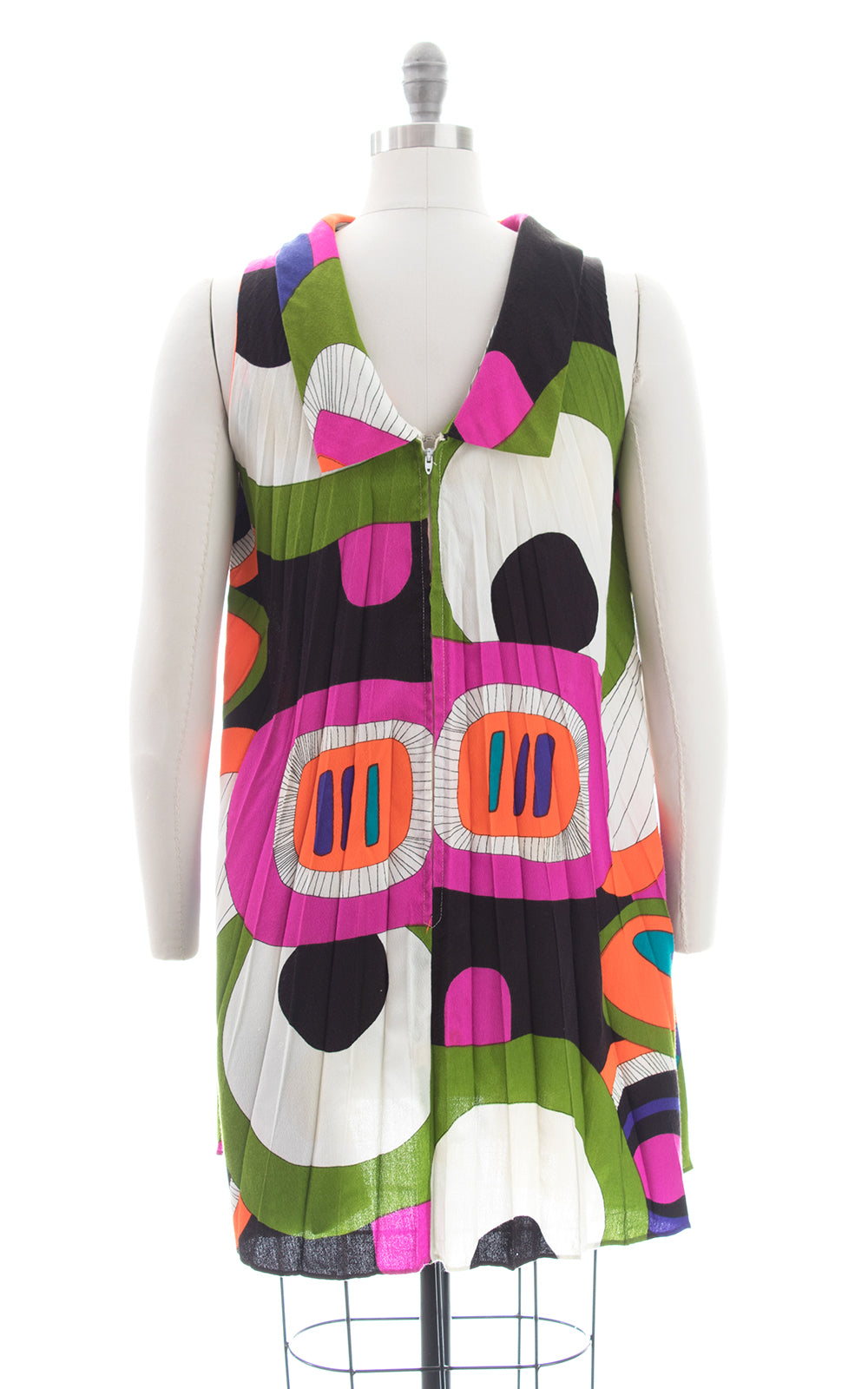 1960s Psychedelic Barkcloth Pleated Trapeze Dress
