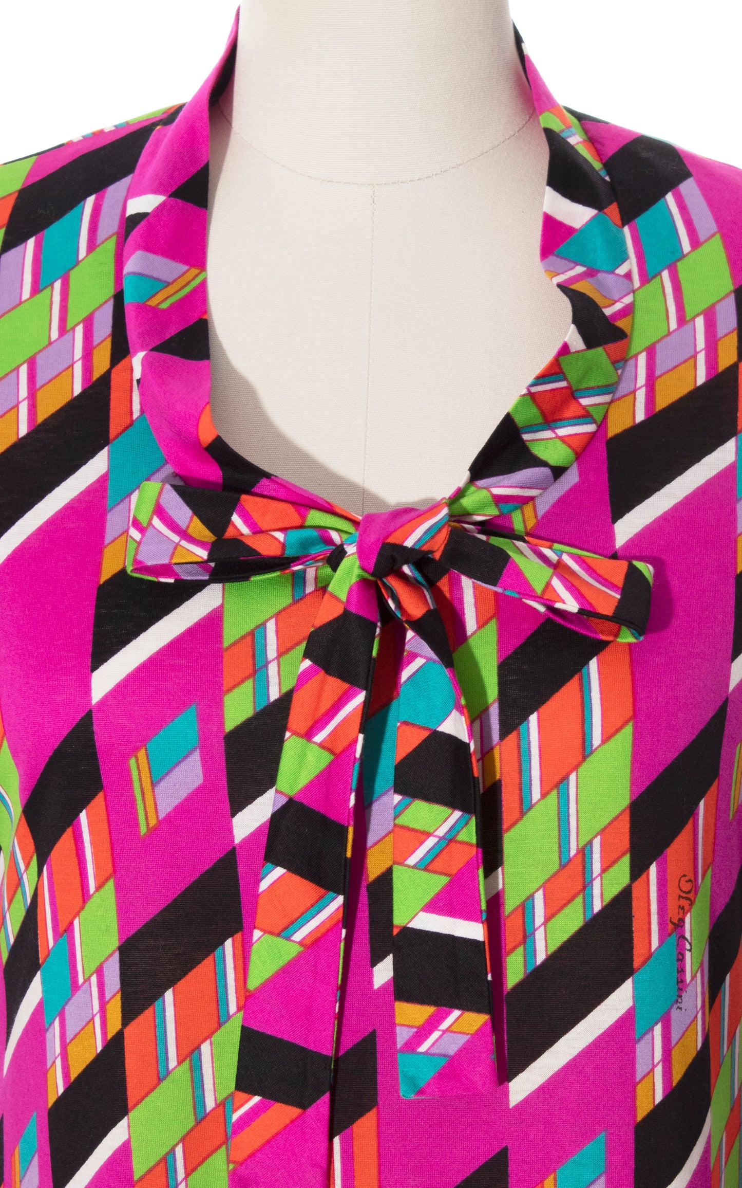 Vintage 70s 1970s OLEG CASSINI Geometric Printed Jersey Psychedelic Shift Dress Birthday Life Vintage