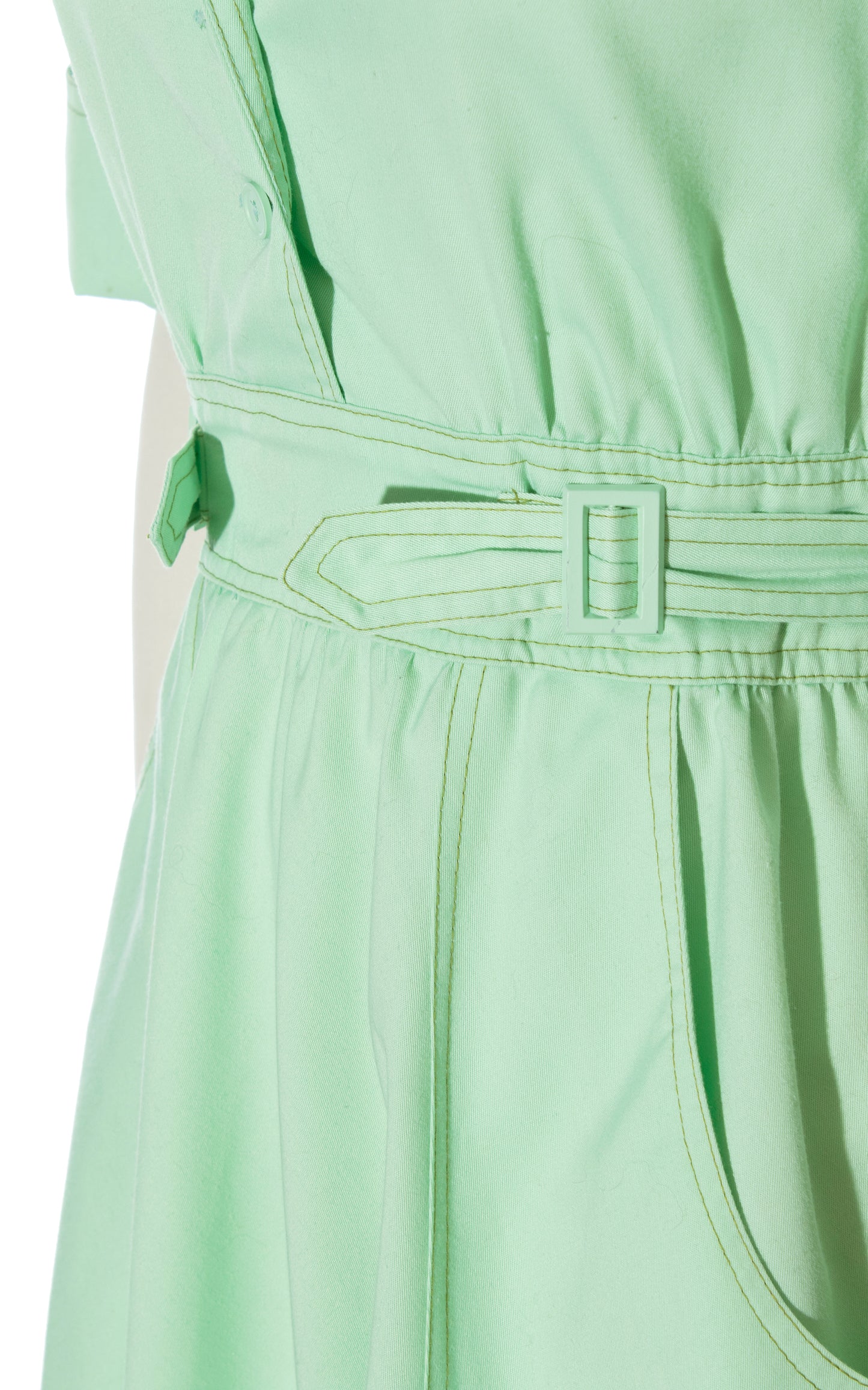 Vintage 70s 1970s Mint Green Buckled Waist Dress with Pockets Birthday Life Vintage