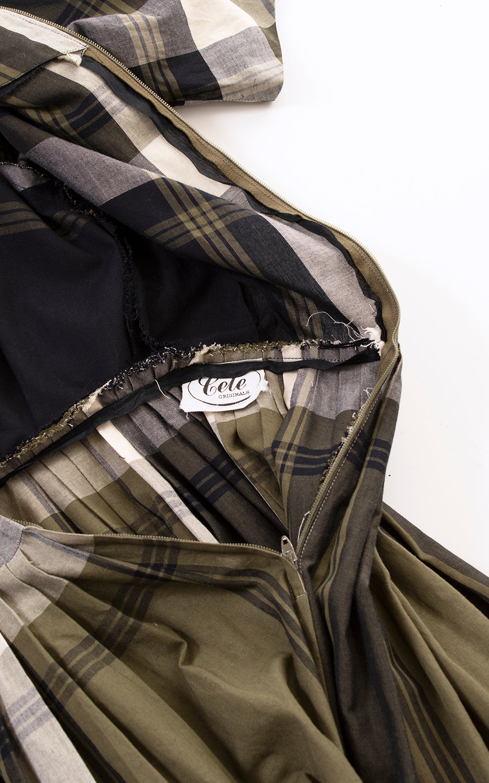 1950s 1960s Green Plaid Day Dress | x-small