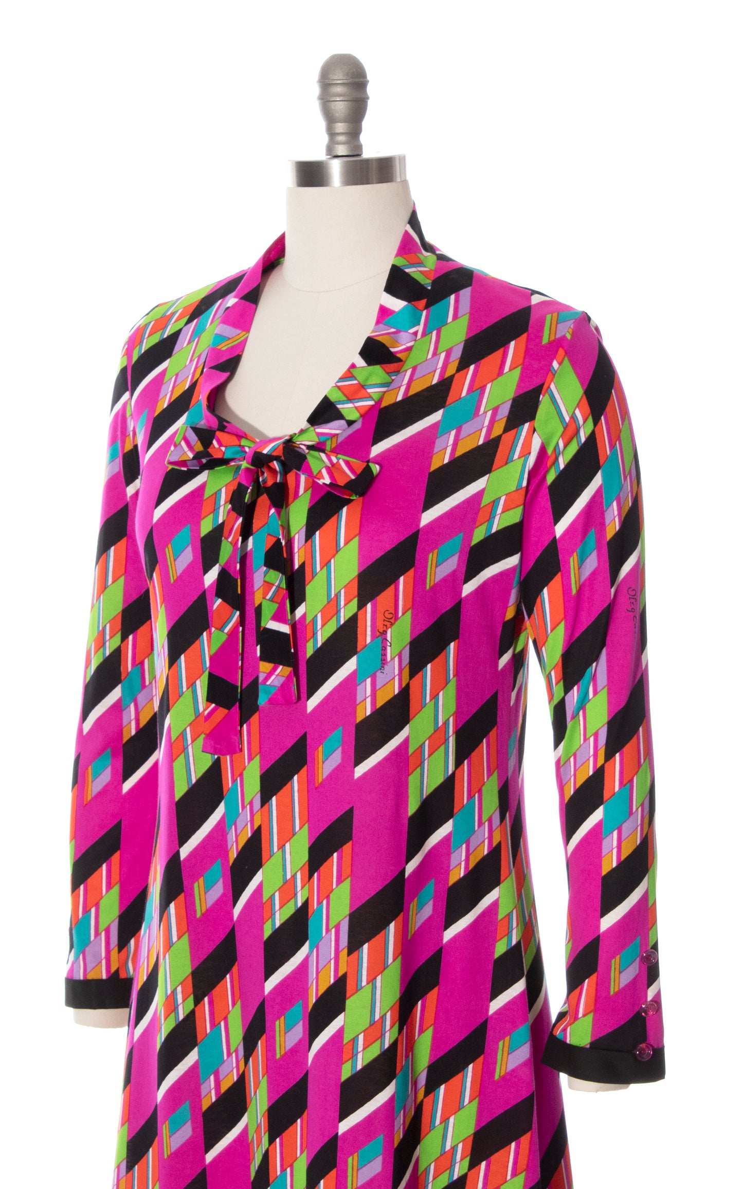 Vintage 70s 1970s OLEG CASSINI Geometric Printed Jersey Psychedelic Shift Dress Birthday Life Vintage