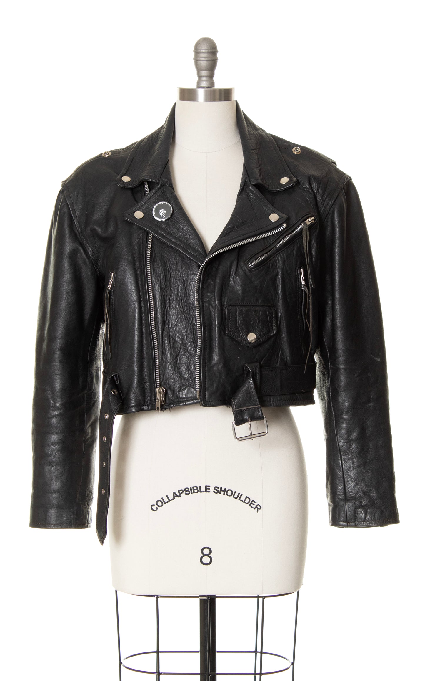 1980s Cropped Black Leather Moto Jacket | medium/large