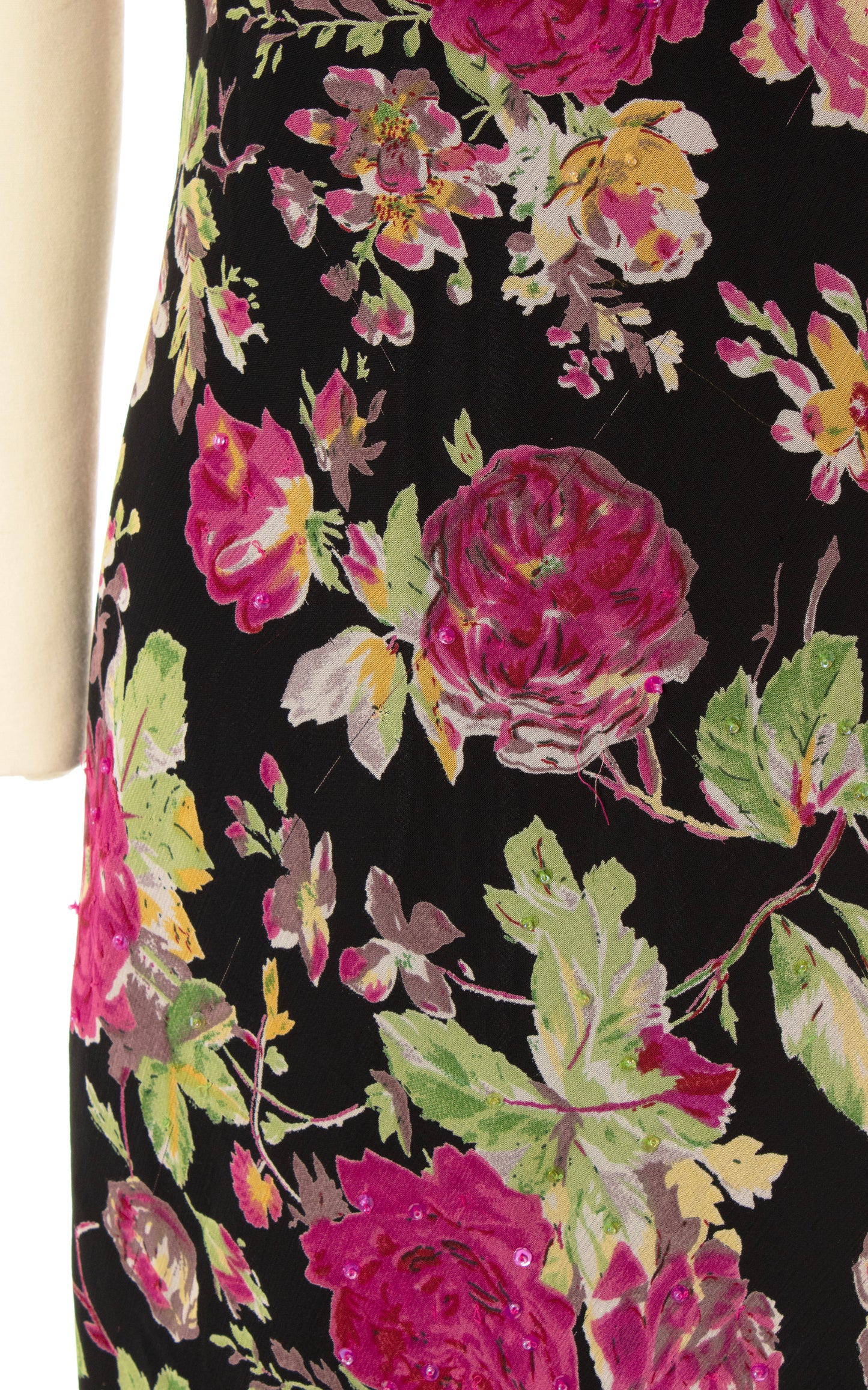 2000s Beaded Sequin Floral Chiffon Slip Dress | x-small/small