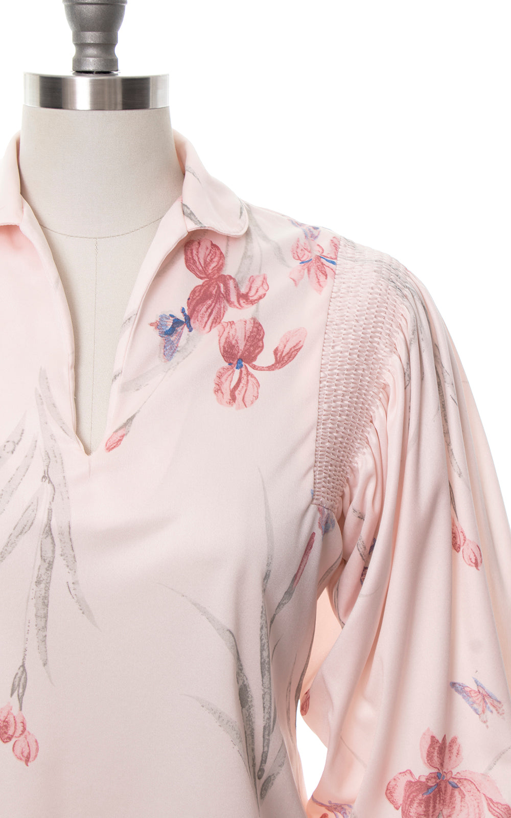 1970s 1980s Floral Balloon Sleeve Blouse | small/medium