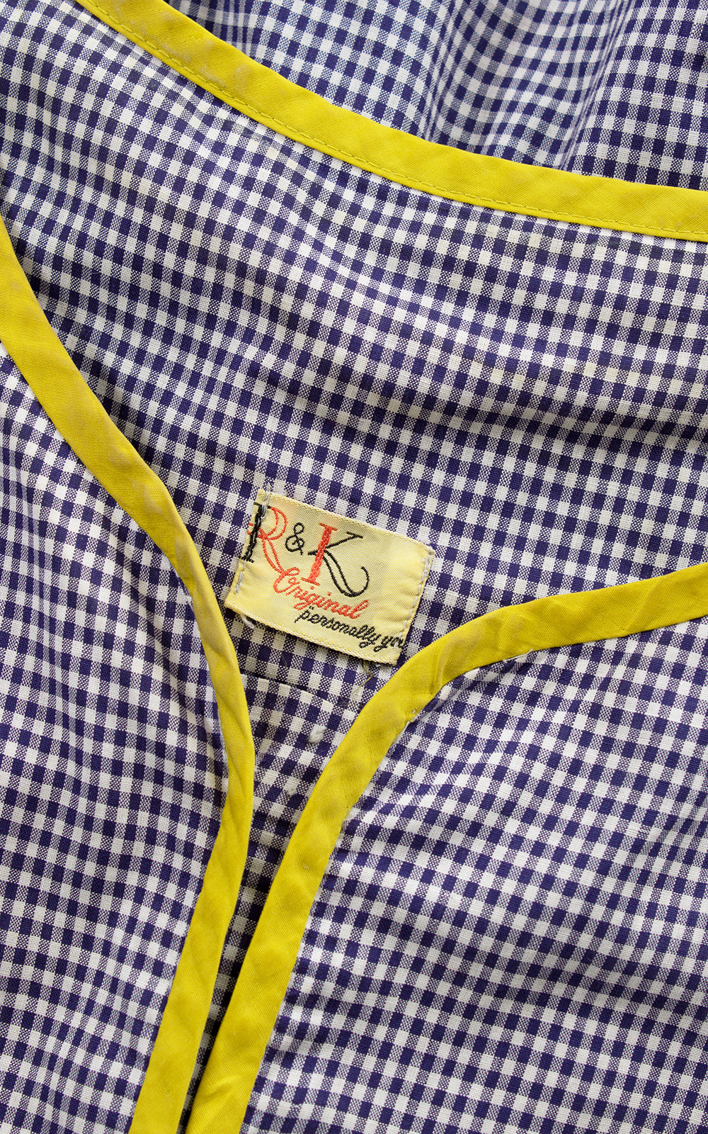 BLV x DEANNA || 1950s R&K ORIGINAL Gingham Chartreuse Trim Dress | petite small