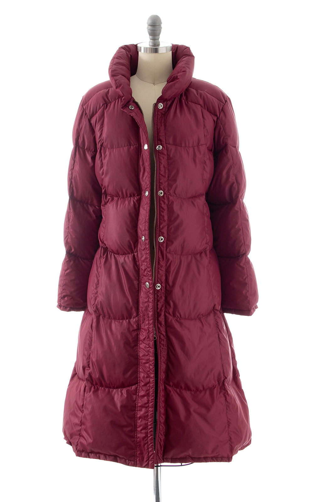 1980s Burgundy Quilted Down Puffer Coat BirthdayLifeVintage
