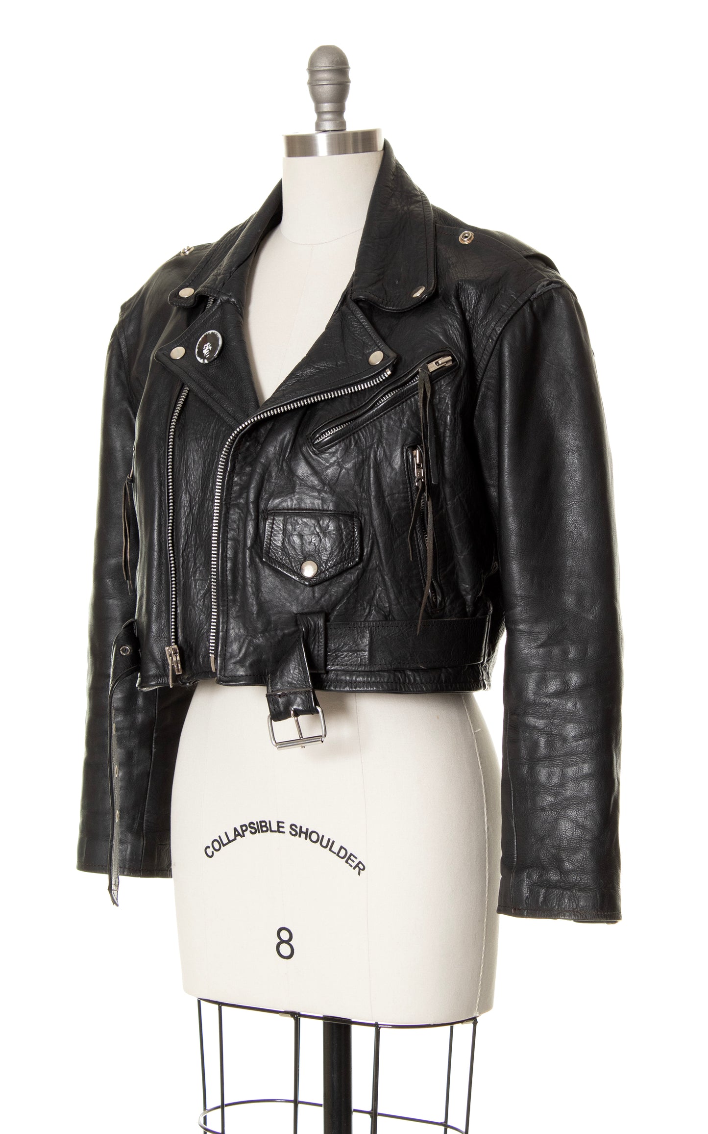 1980s Cropped Black Leather Moto Jacket | medium/large