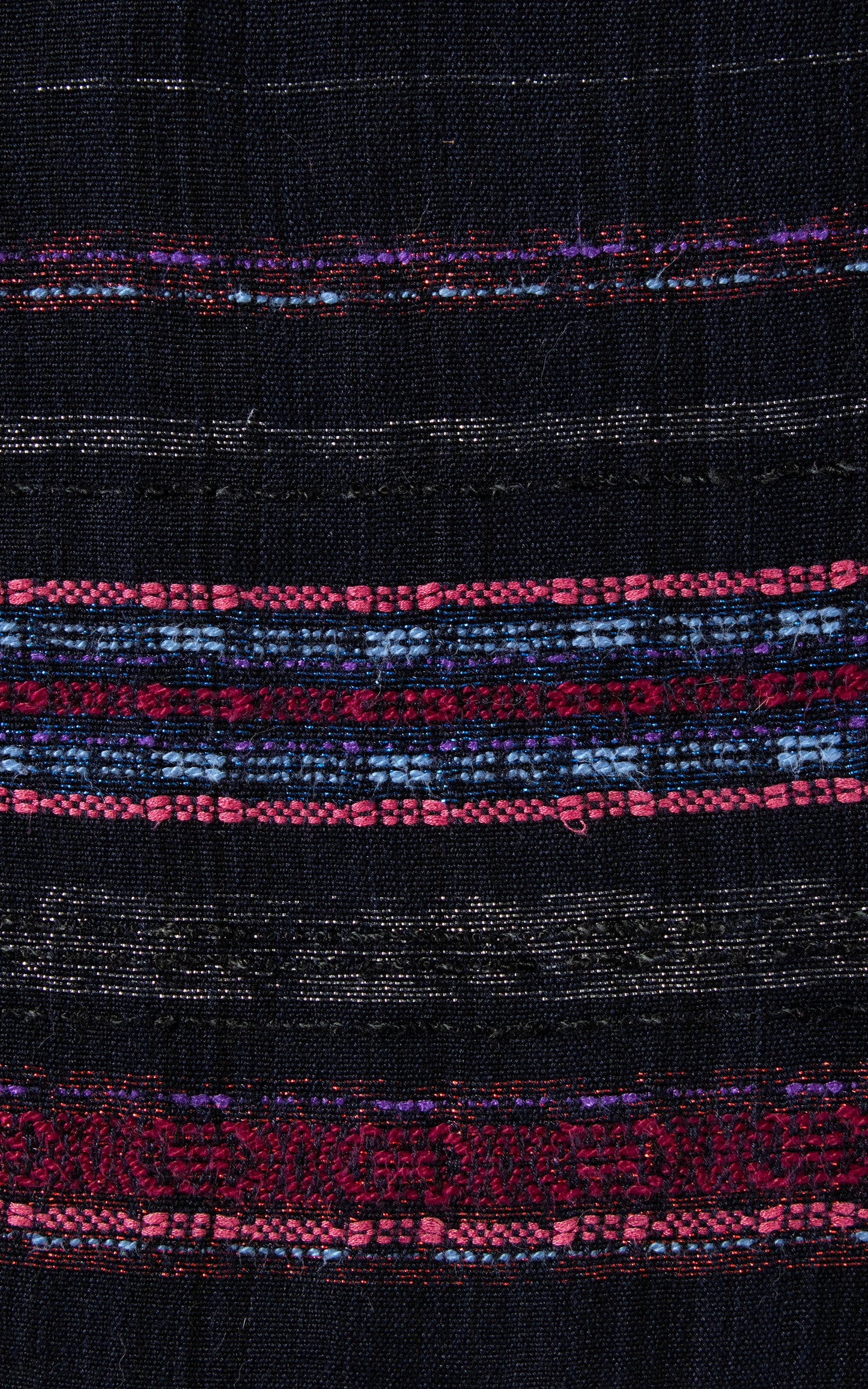 Vintage 60s 1960s Hand-Woven Striped Cotton Black Pink Border Skirt BirthdayLifeVintage