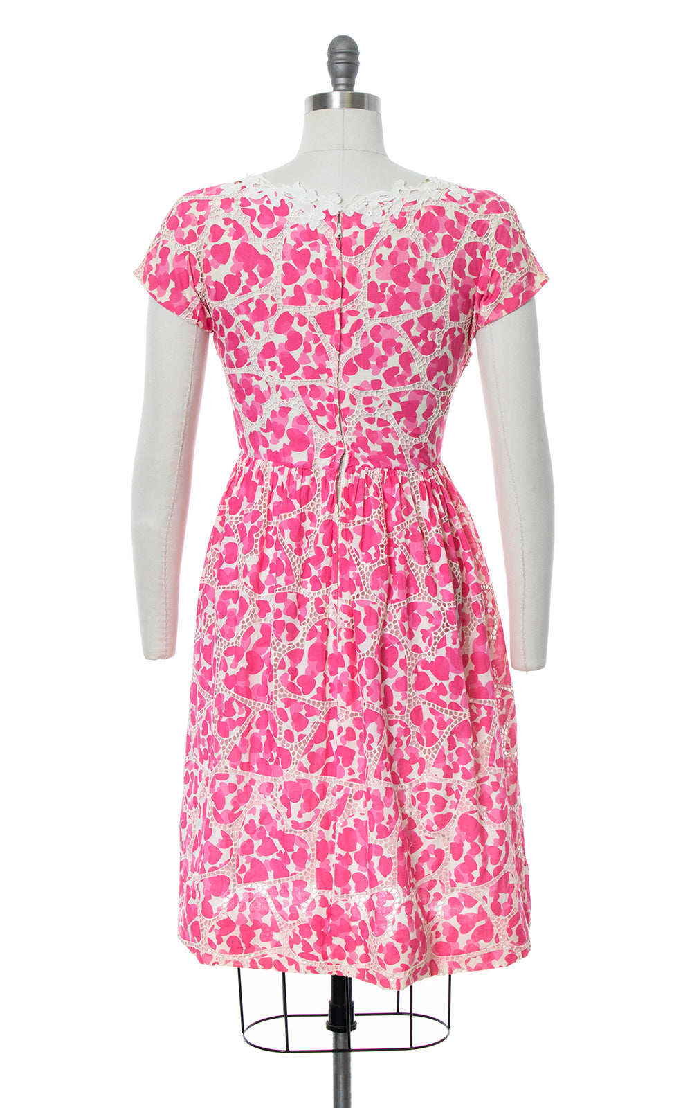1950s Heart Novelty Print Lace & Cotton Dress | small