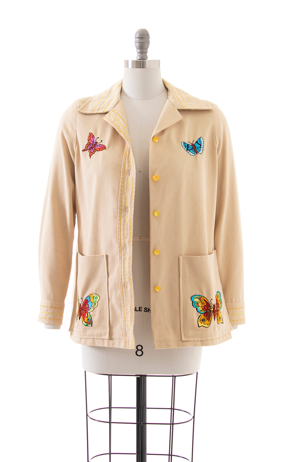 1970s Butterfly Floral Embroidered Twill Jacket | medium