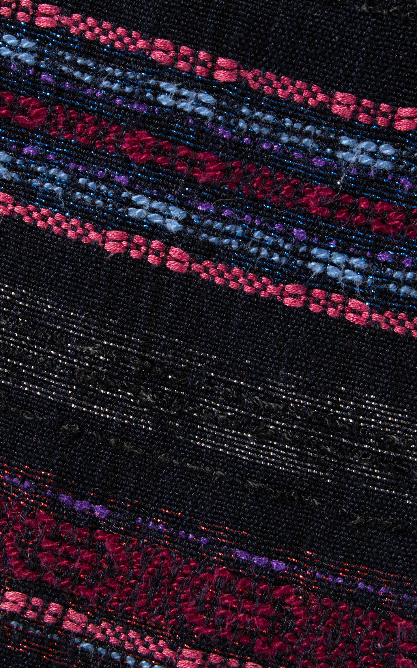Vintage 60s 1960s Hand-Woven Striped Cotton Black Pink Border Skirt BirthdayLifeVintage