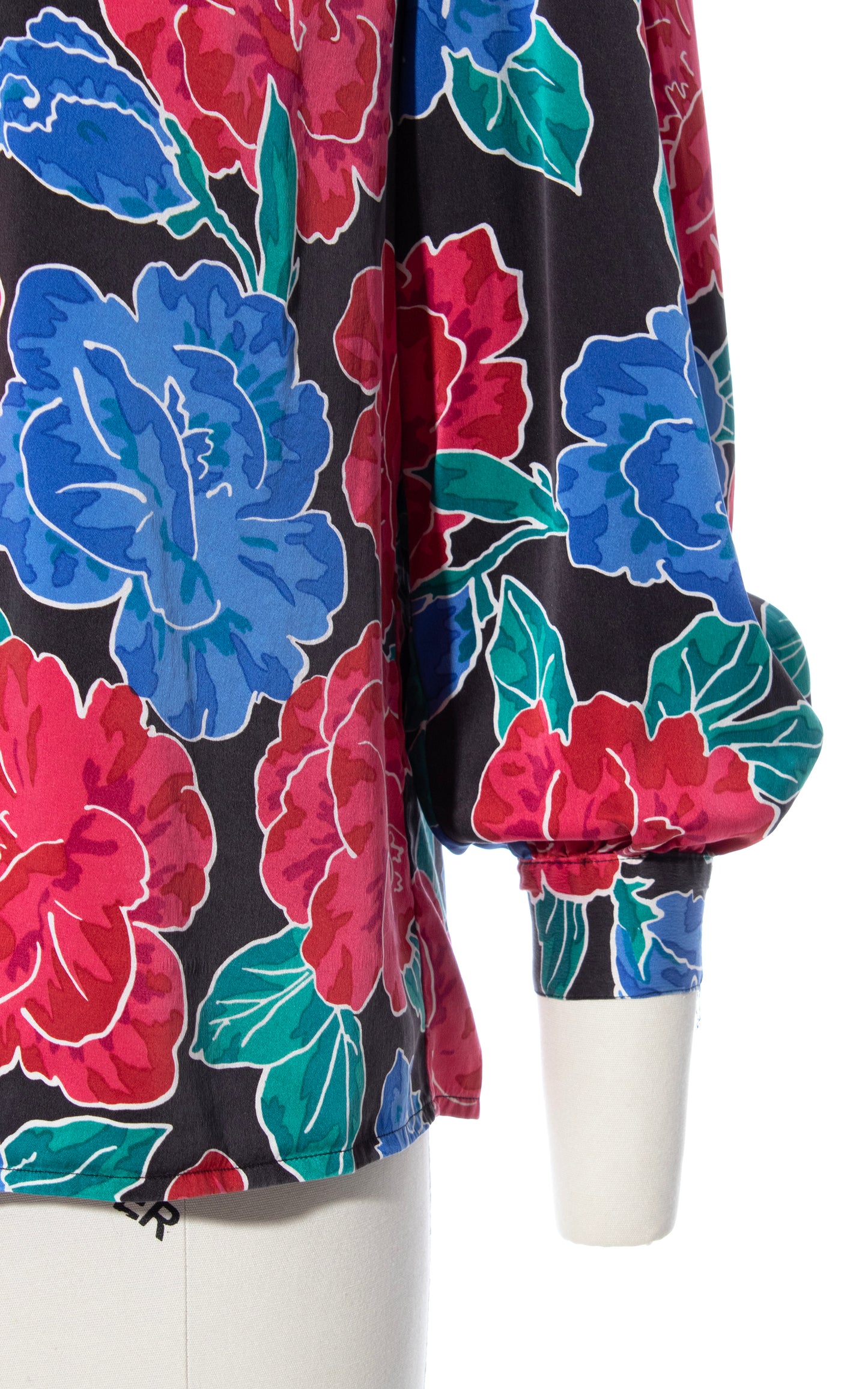 Vintage 80s 1980s Rose Silk Button Back Bishop Sleeve Turtleneck Blouse BirthdayLifeVintage