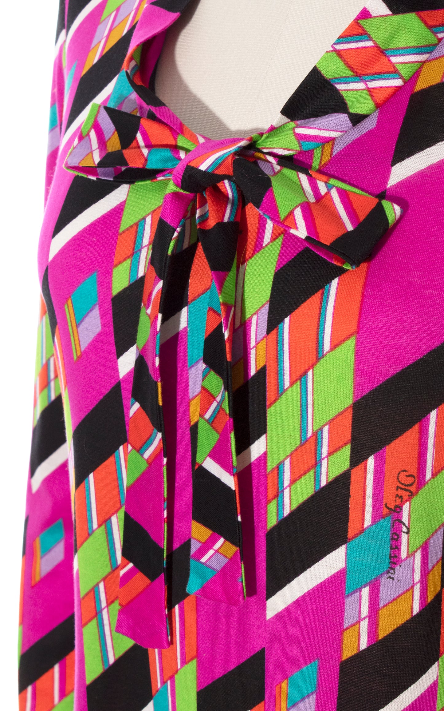 Vintage 70s 1970s OLEG CASSINI Geometric Printed Jersey Psychedelic Shift Dress Birthday Life Vintage