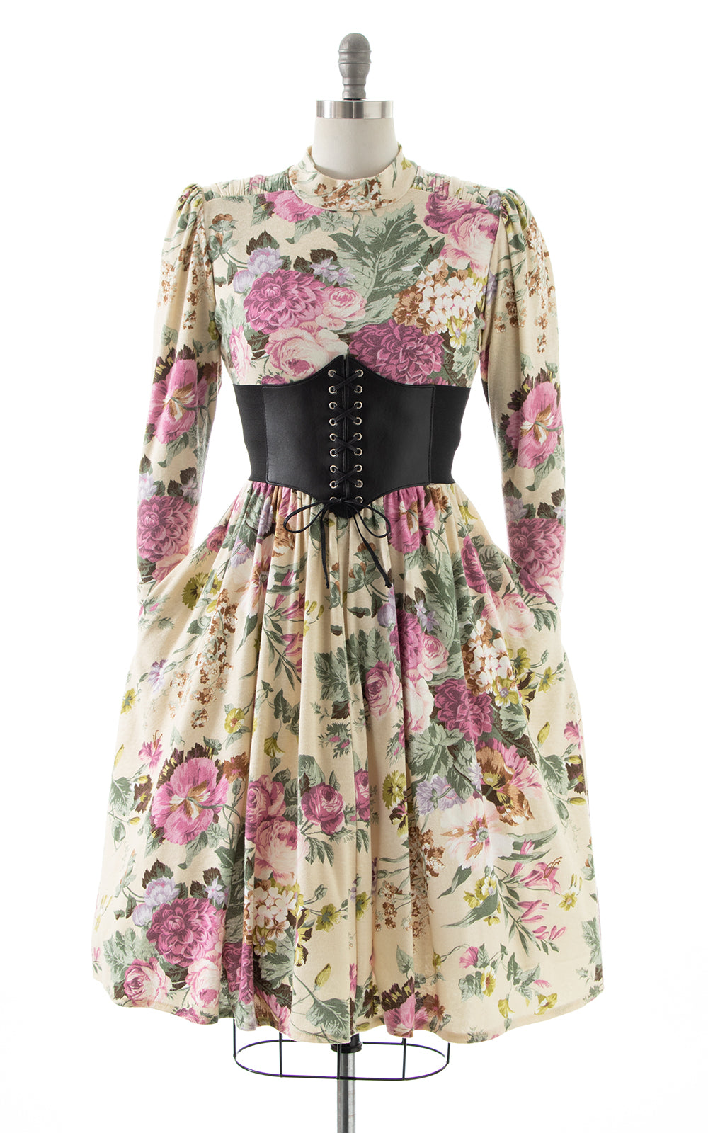 1980s 1990s Floral Cotton Jersey Dress with Pockets