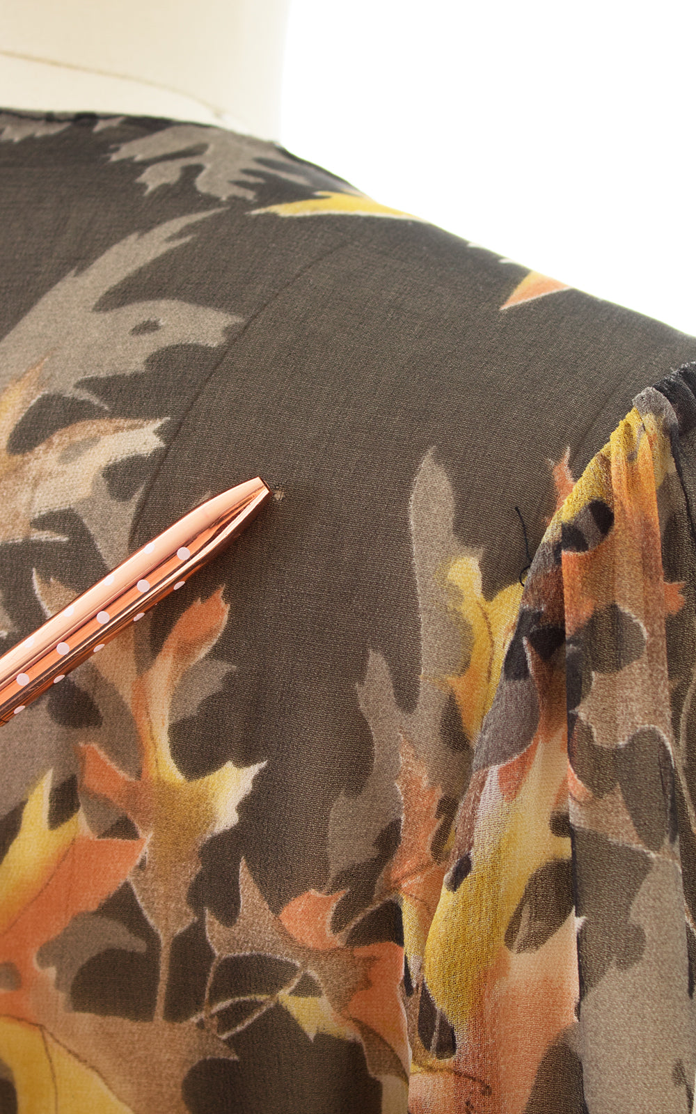 1980s Leaf Print Silk Chiffon Dress